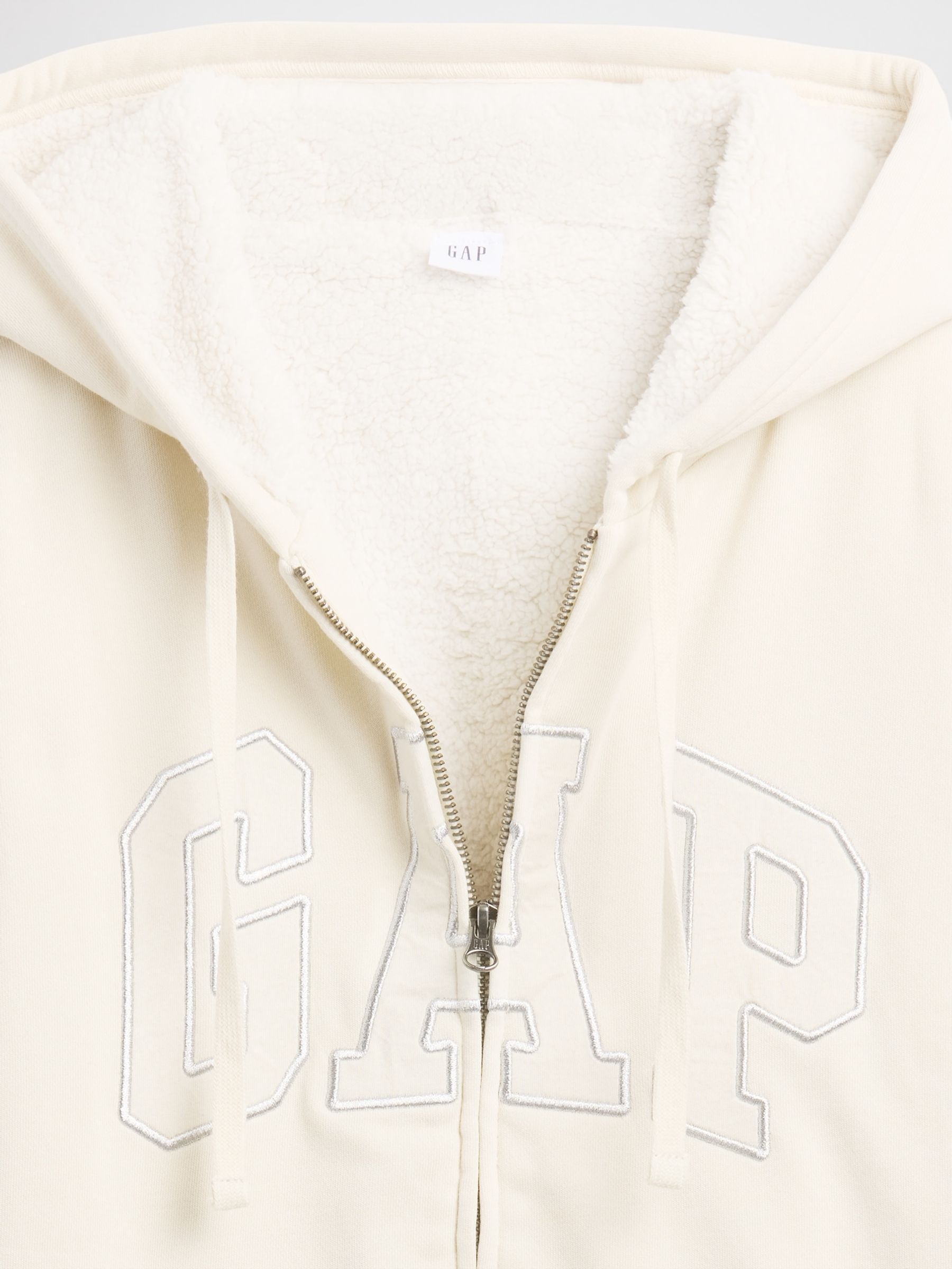 Cream Relaxed Logo Sherpa-Lined Zip Hoodie - Image 4 of 4