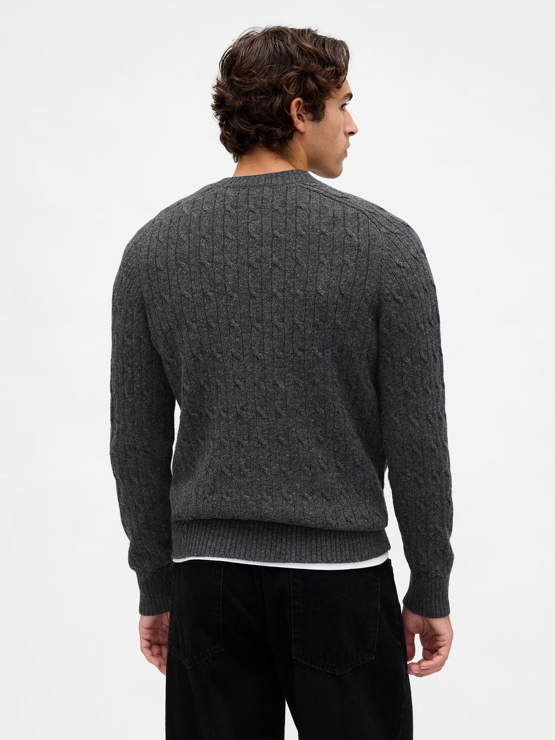 Grey Wool Cable Crew Jumper - Image 2 of 4