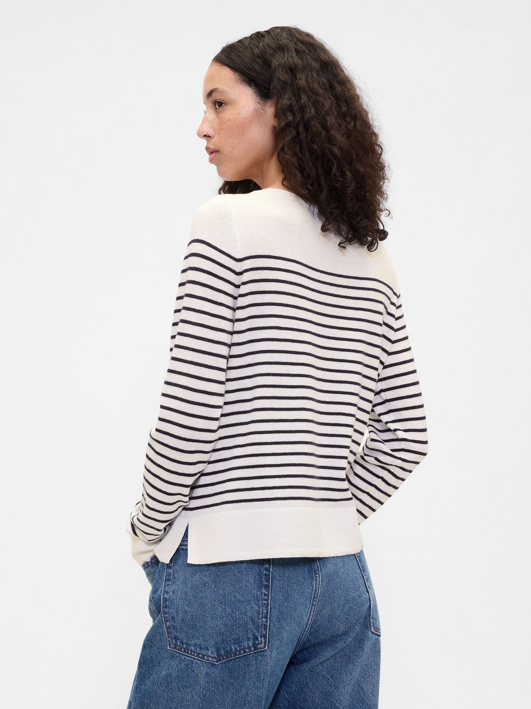 White & Blue Stirpe Bella Boat Neck Jumper - Image 2 of 4 White & Blue Stirpe Bella Boat Neck Jumper - Image 2 of 4
