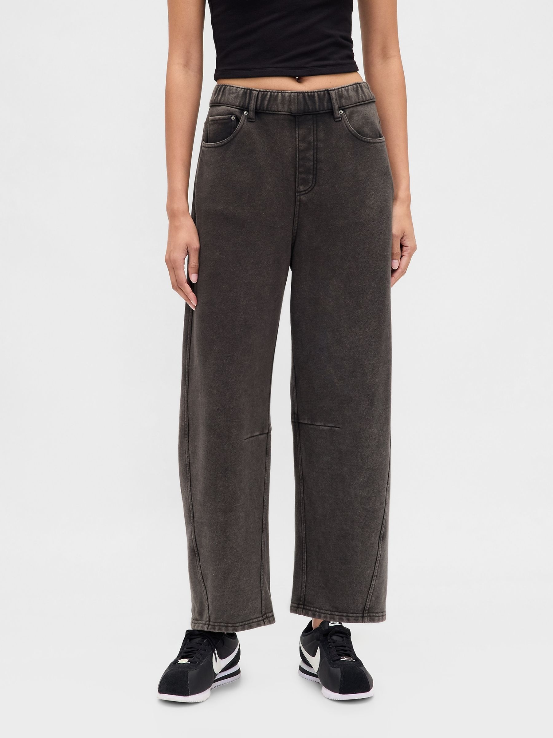 Black Heavyweight French Terry Barrel Joggers - Image 1 of 5