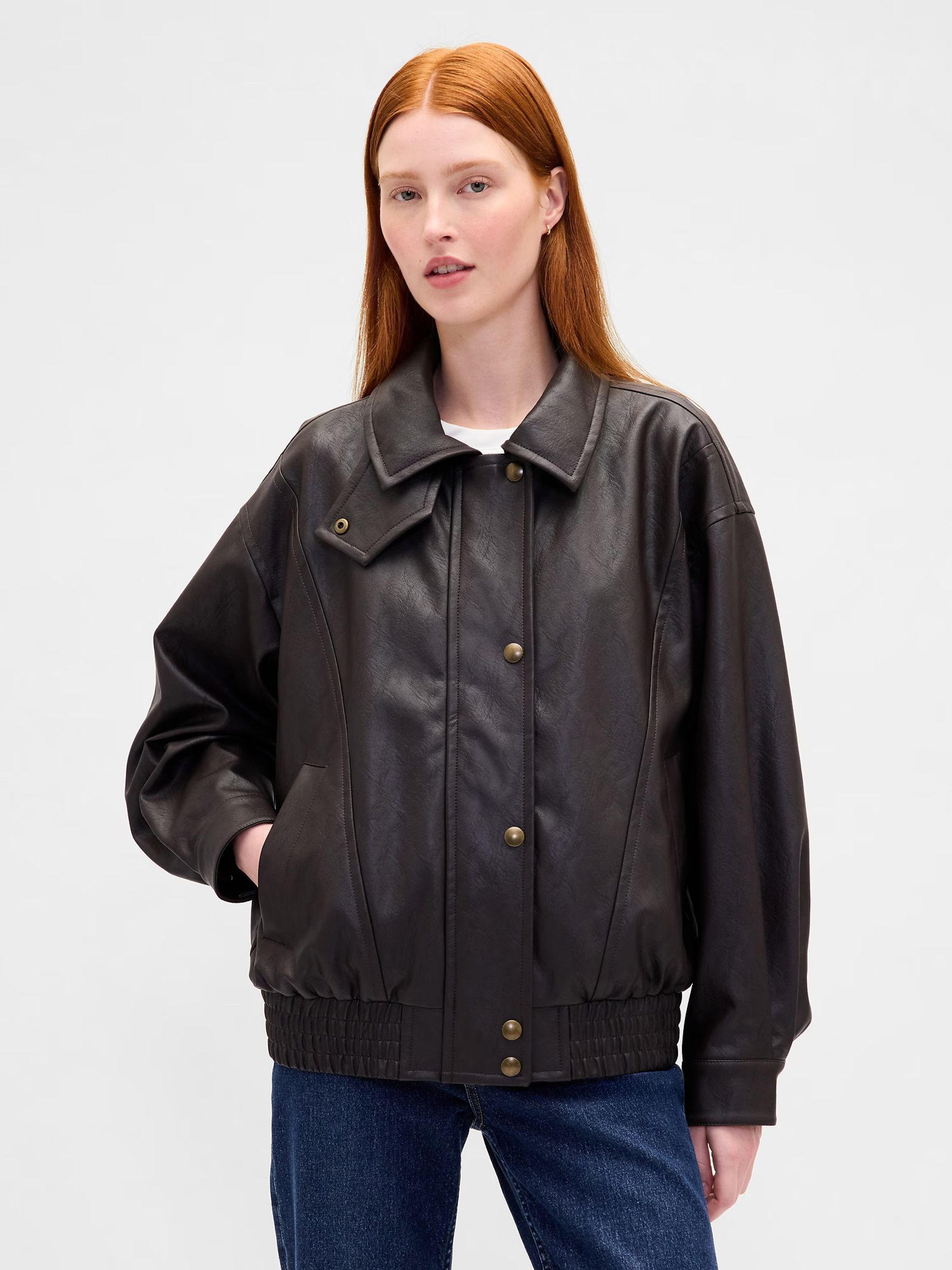 Brown Oversized Faux Leather Jacket | Gap
