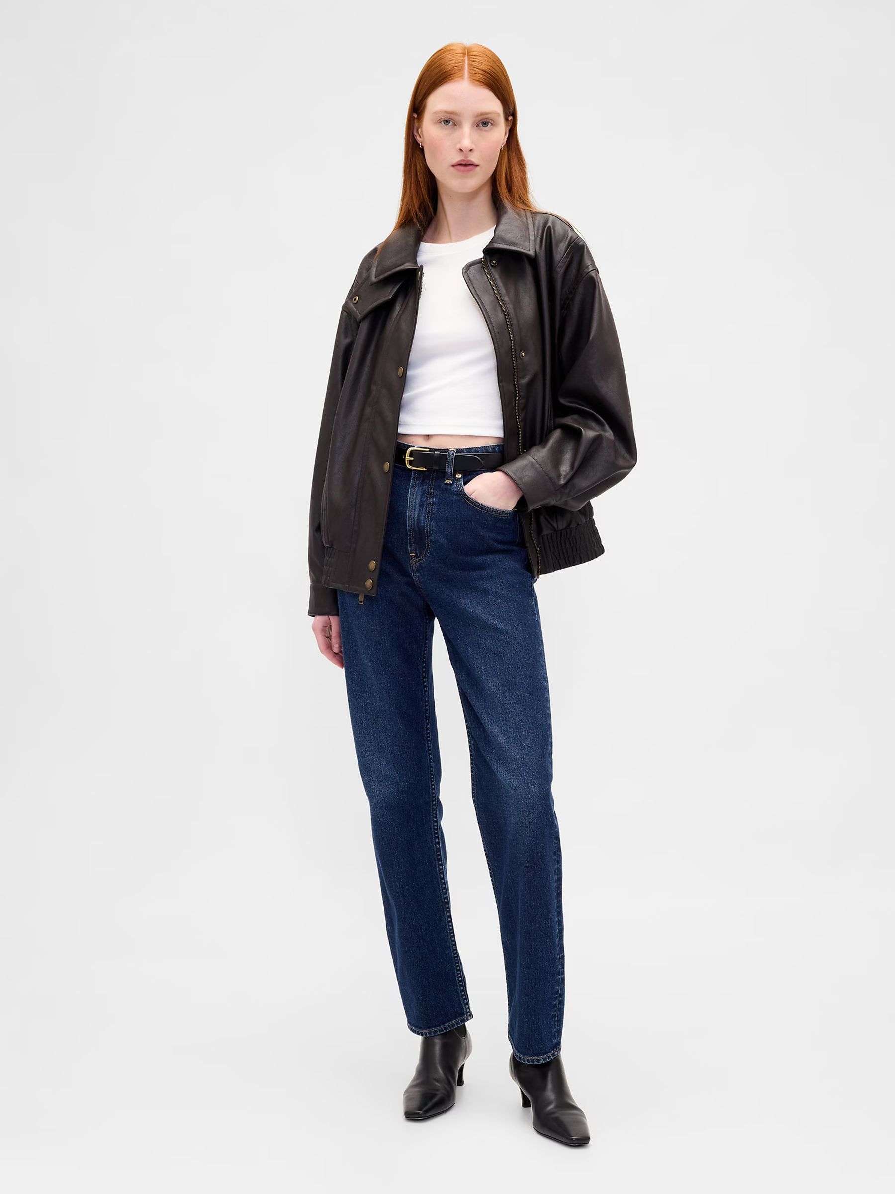 Brown Oversized Faux Leather Jacket | Gap
