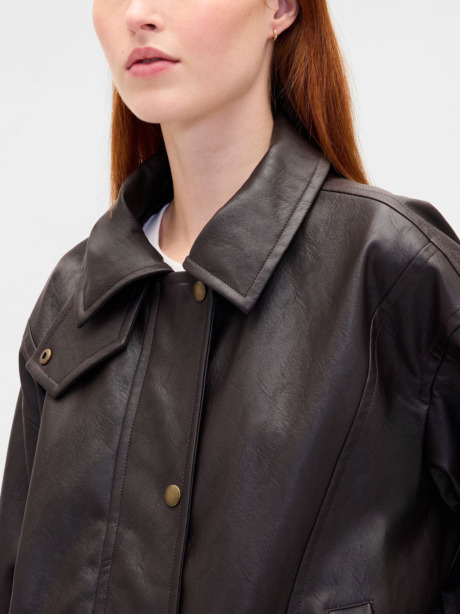 Brown Oversized Faux Leather Jacket | Gap