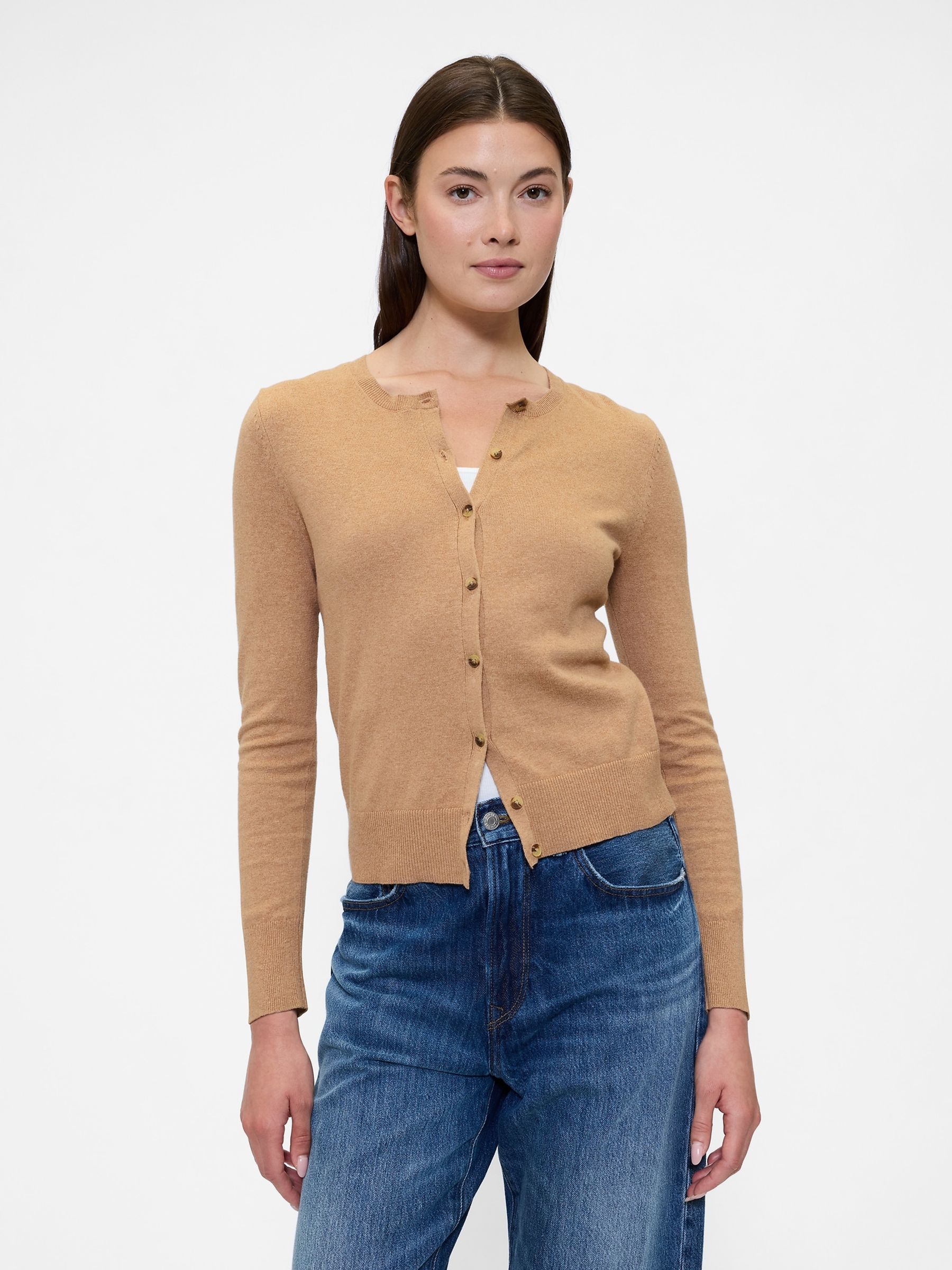 Brown Crew Neck Cardigan - Image 1 of 5 Brown Crew Neck Cardigan - Image 1 of 5