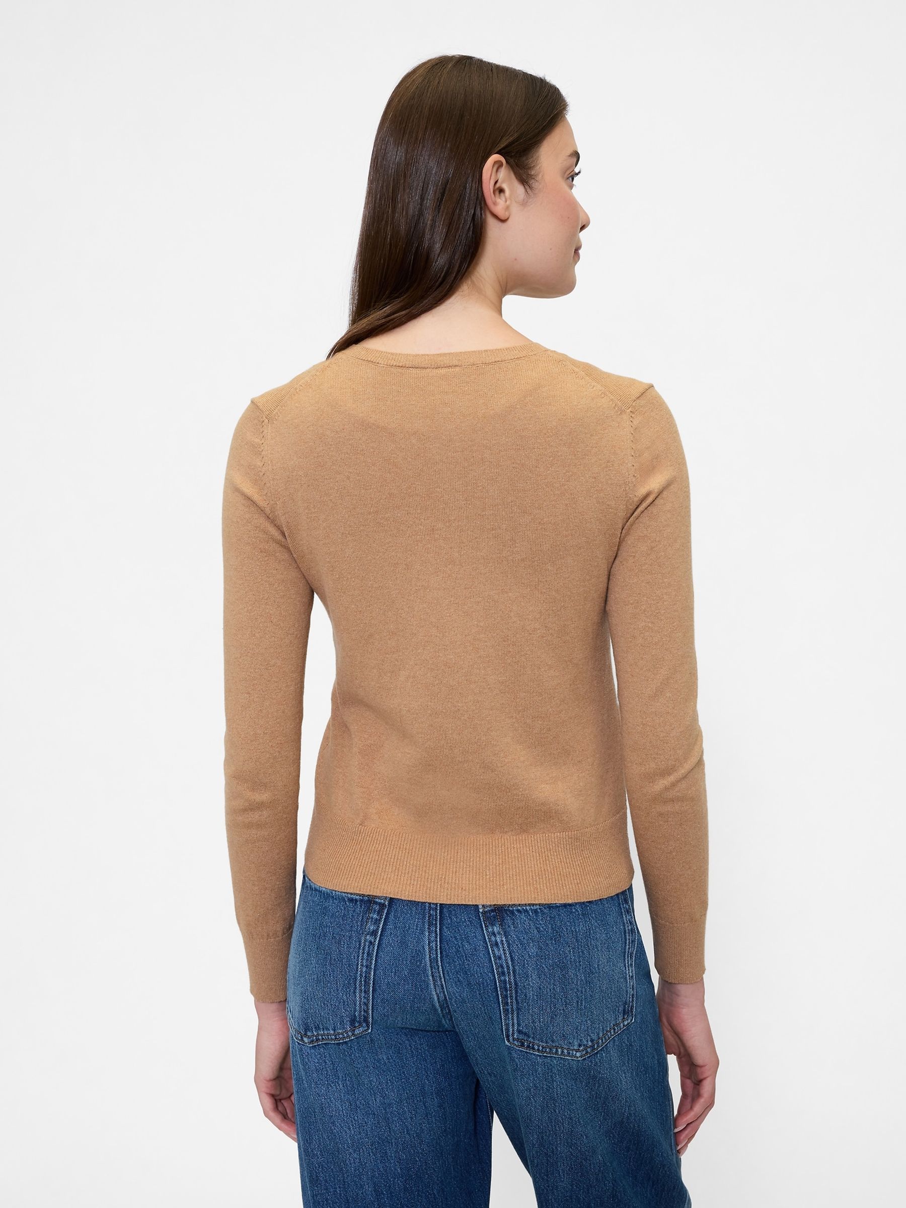 Brown Crew Neck Cardigan - Image 2 of 5 Brown Crew Neck Cardigan - Image 2 of 5