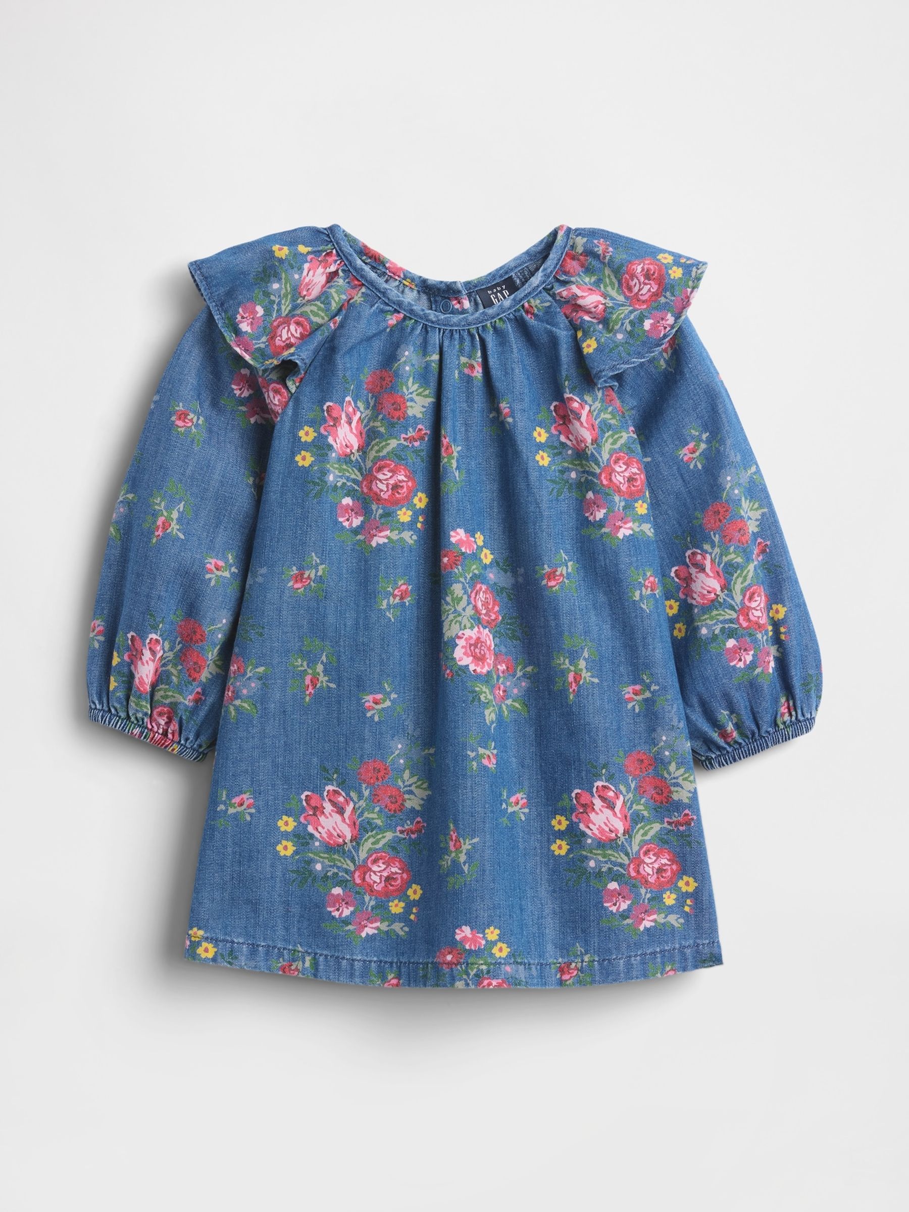 Blue Denim Ruffle Shoulder Dress (Newborn-24mths) - Image 1 of 3