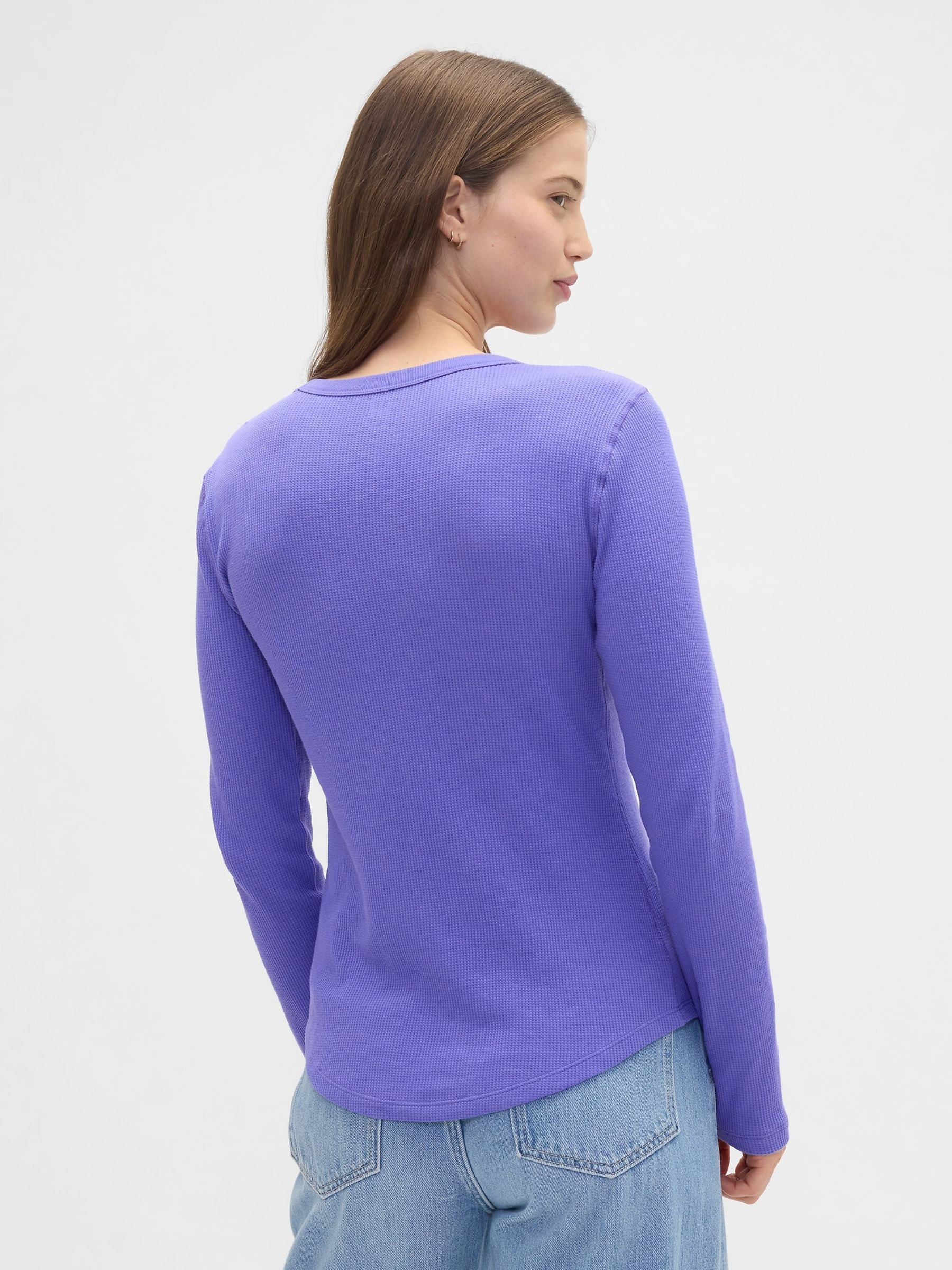 Purple Waffle Knit Long Sleeve T-Shirt - Image 2 of 5