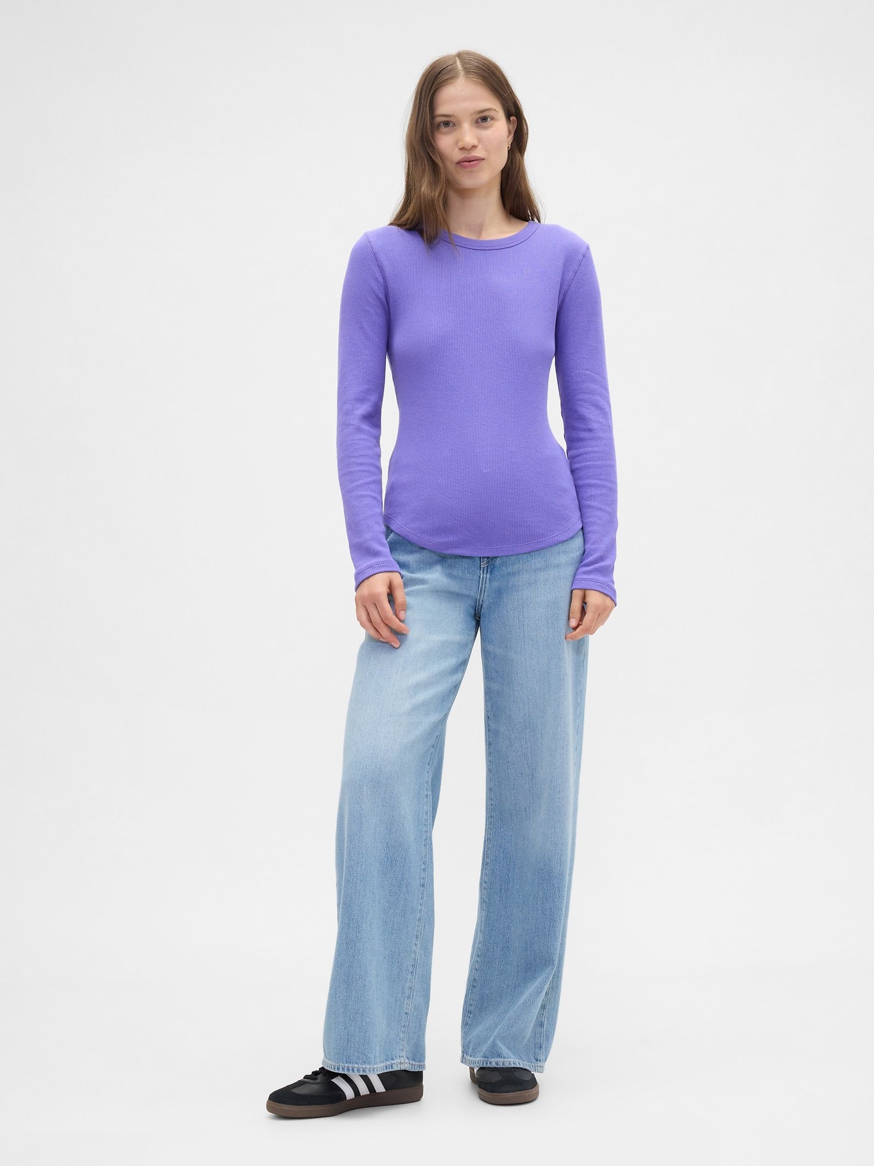 Purple Waffle Knit Long Sleeve T-Shirt - Image 3 of 5
