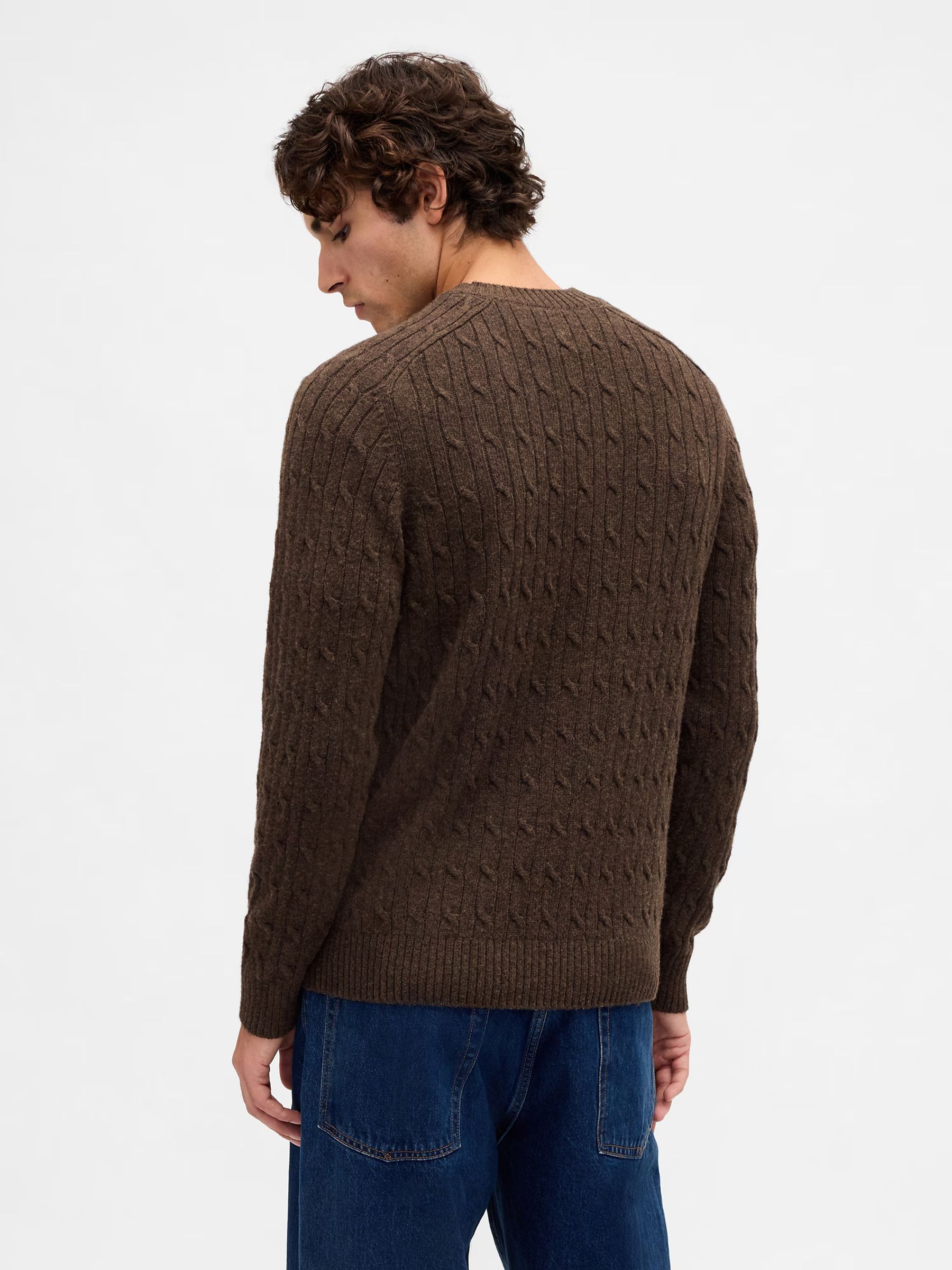 Brown Wool Cable Crew Jumper - Image 2 of 4