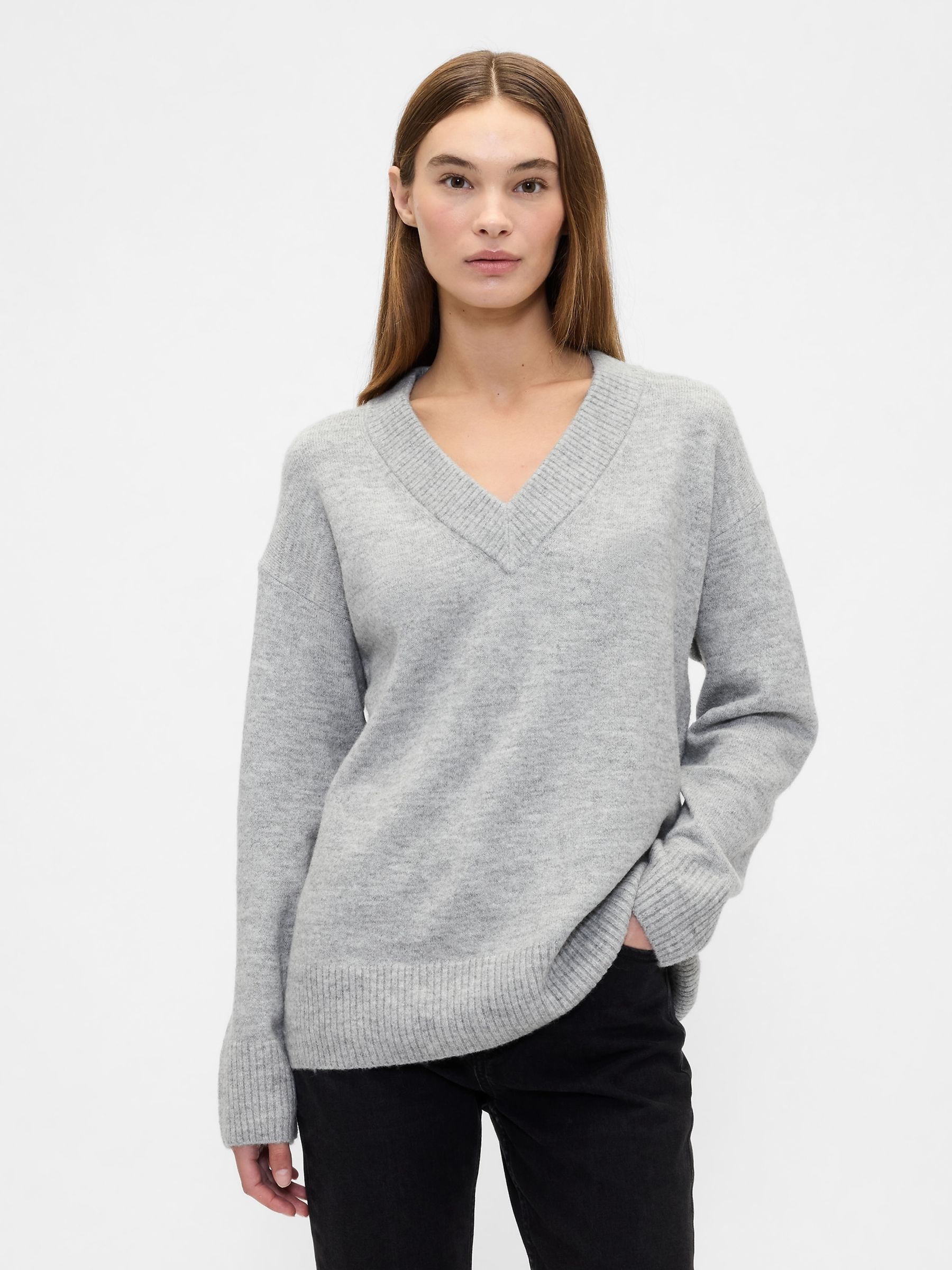 Light Grey V-Neck Sweatshirt - Image 1 of 5