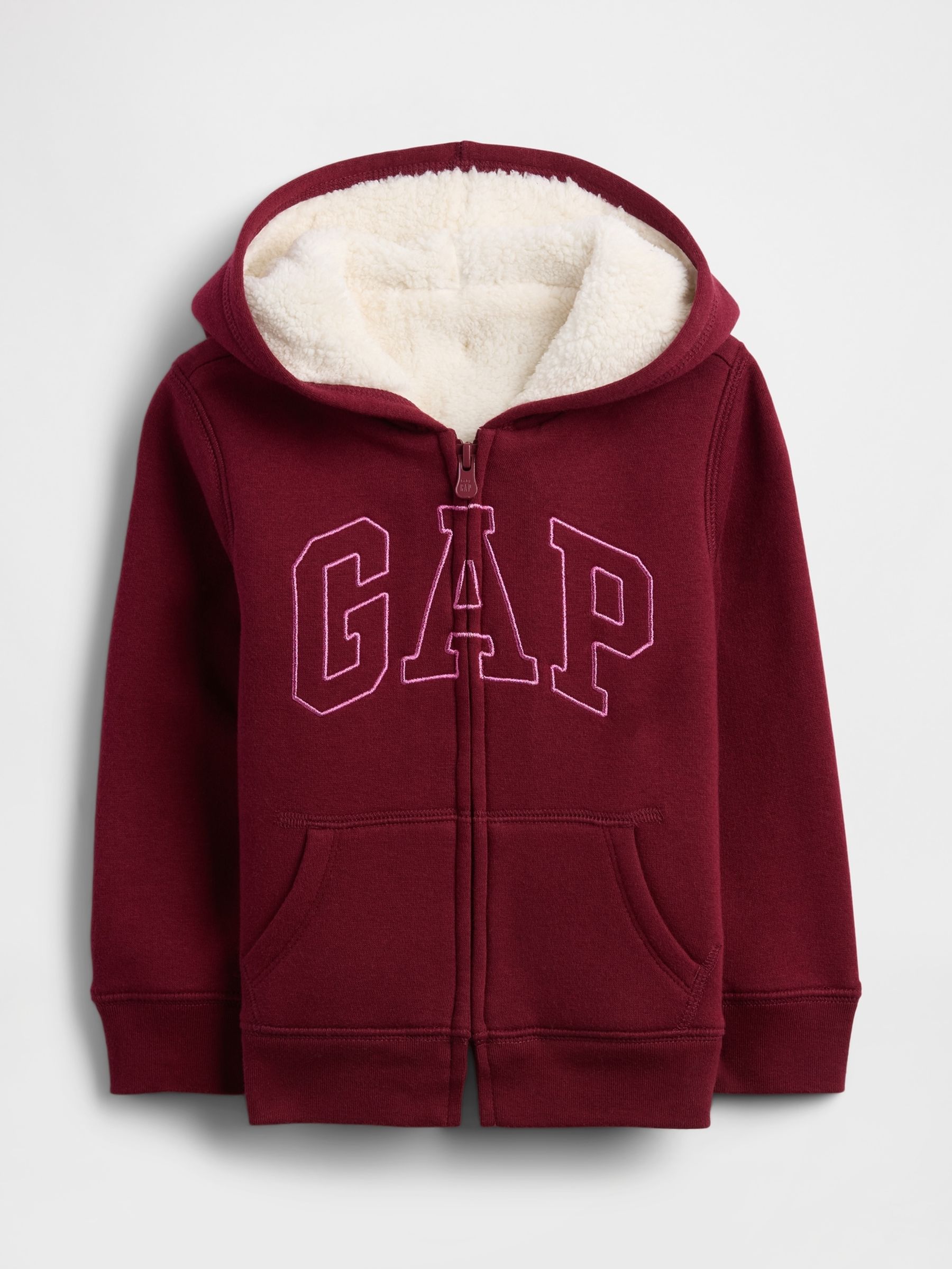 Burgundy Red Logo Sherpa Lined Hoodie (6mths-5yrs) - Image 1 of 3