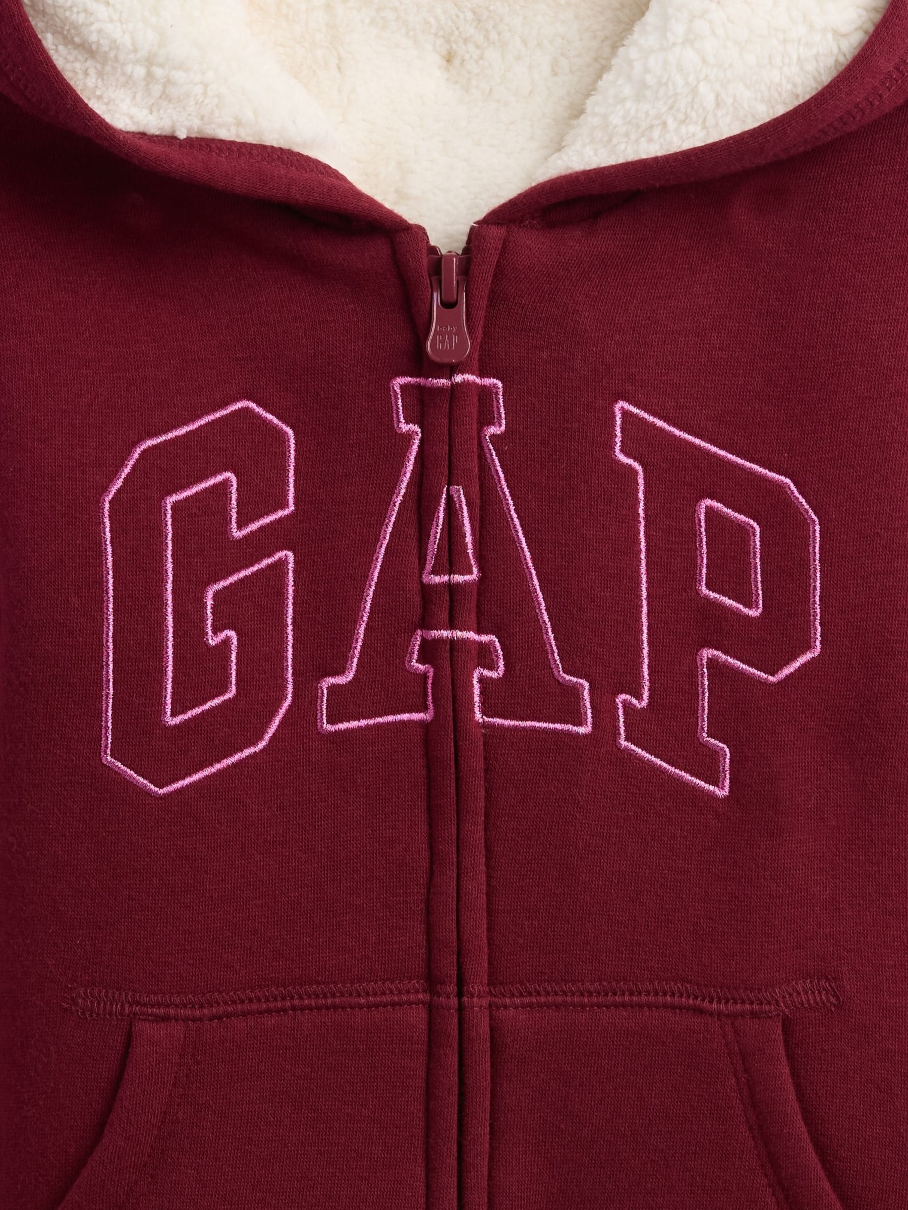 Burgundy Red Logo Zip Up Sherpa-Lined Hoodie - Image 4 of 4