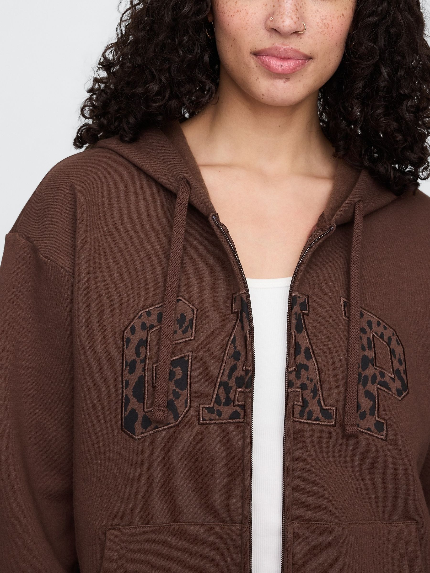 Brown Leopard Print Relaxed Logo Zip Hoodie | Gap