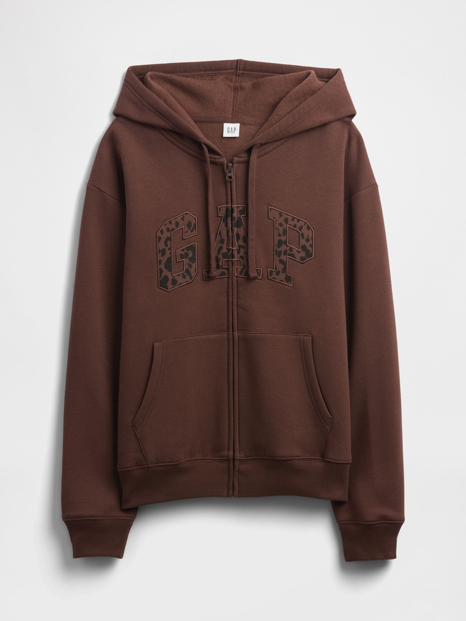 Brown Leopard Print Zip Up Logo Hoodie | Gap