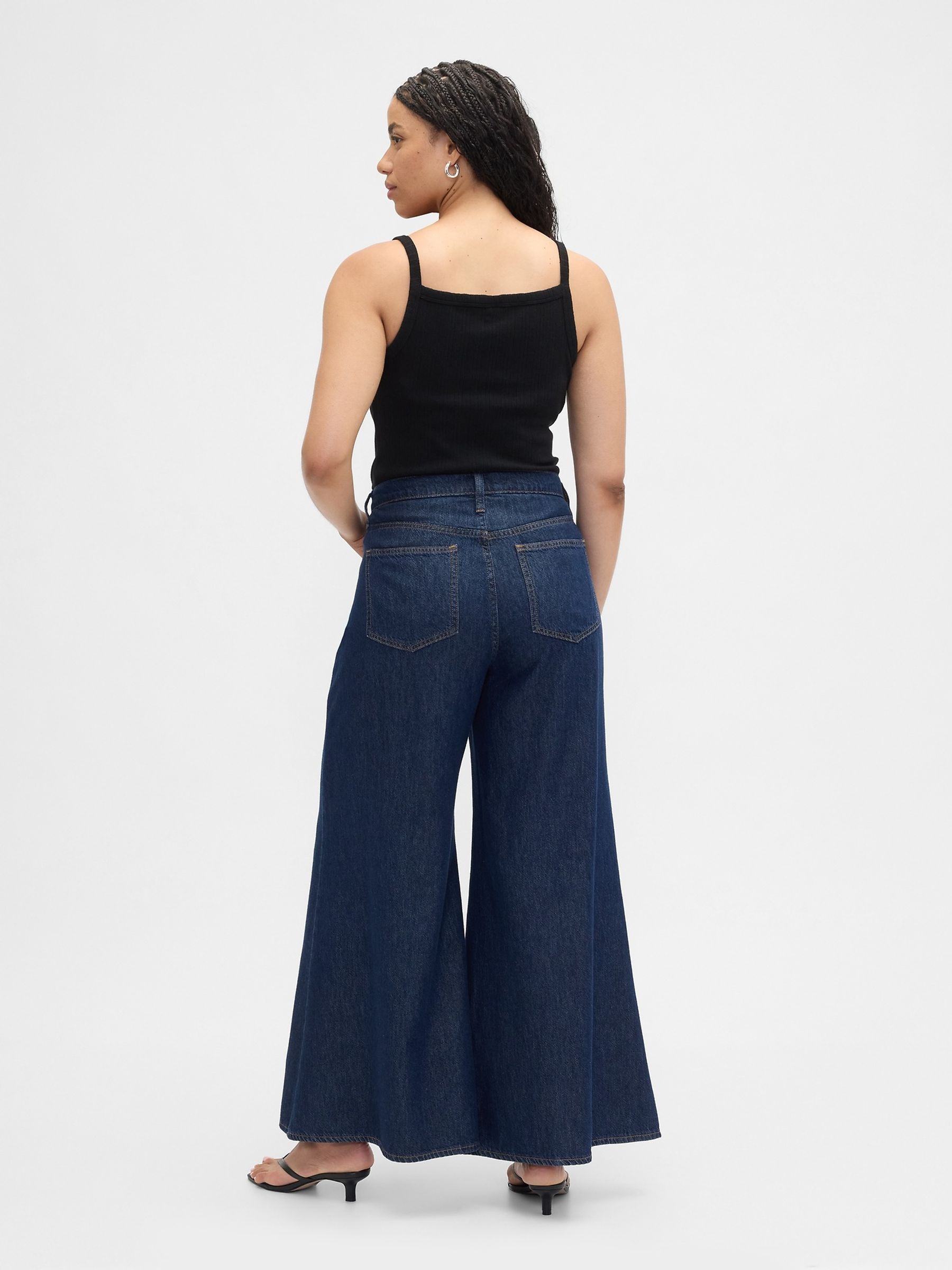 Dark Wash Blue High Waisted Ultra Soft Pull On Baggy Jeans - Image 5 of 6