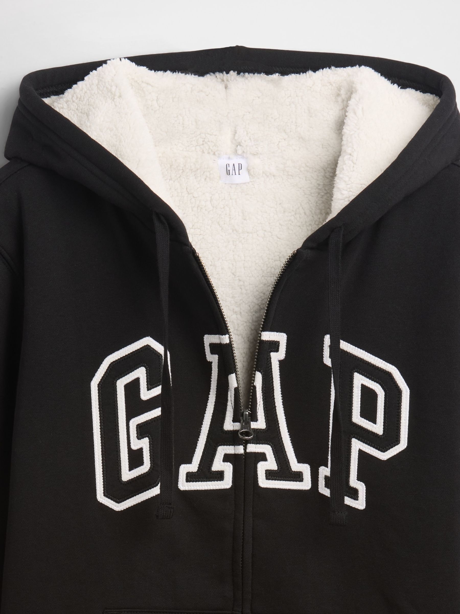 Black Relaxed Logo Sherpa-Lined Zip Hoodie - Image 5 of 5