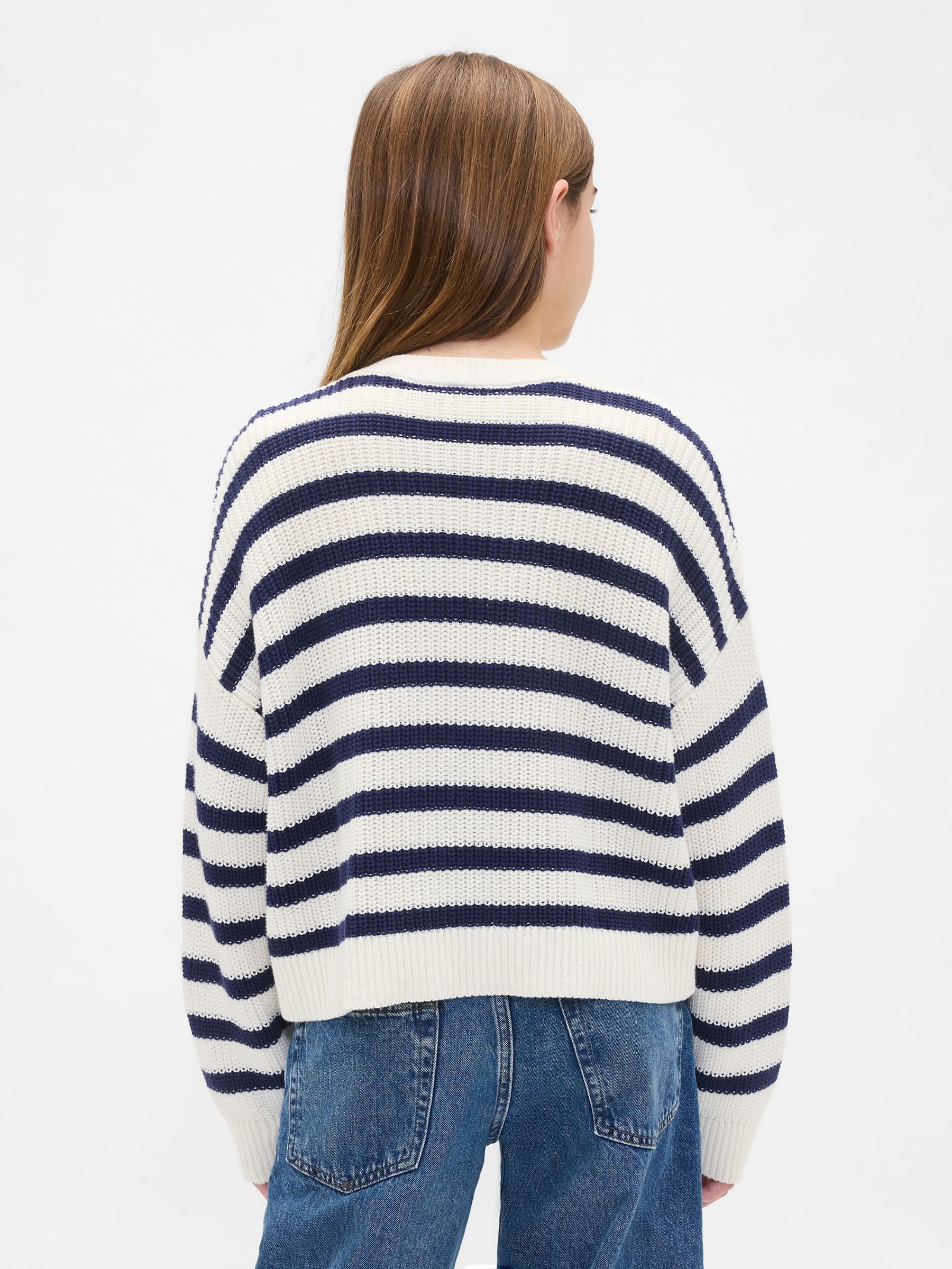 Navy Blue Stripe Oversized Cardigan (4-13yrs) - Image 2 of 5 Navy Blue Stripe Oversized Cardigan (4-13yrs) - Image 2 of 5