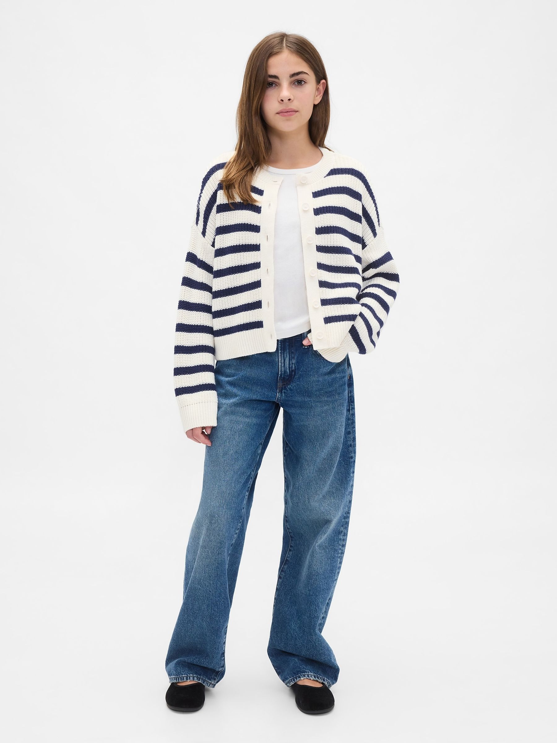 Navy Blue Stripe Oversized Cardigan (4-13yrs) - Image 3 of 5