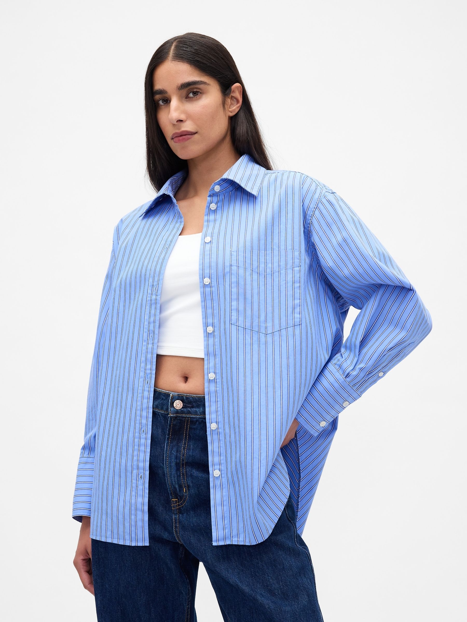 Blue Stripe Poplin Big Shirt | Gap