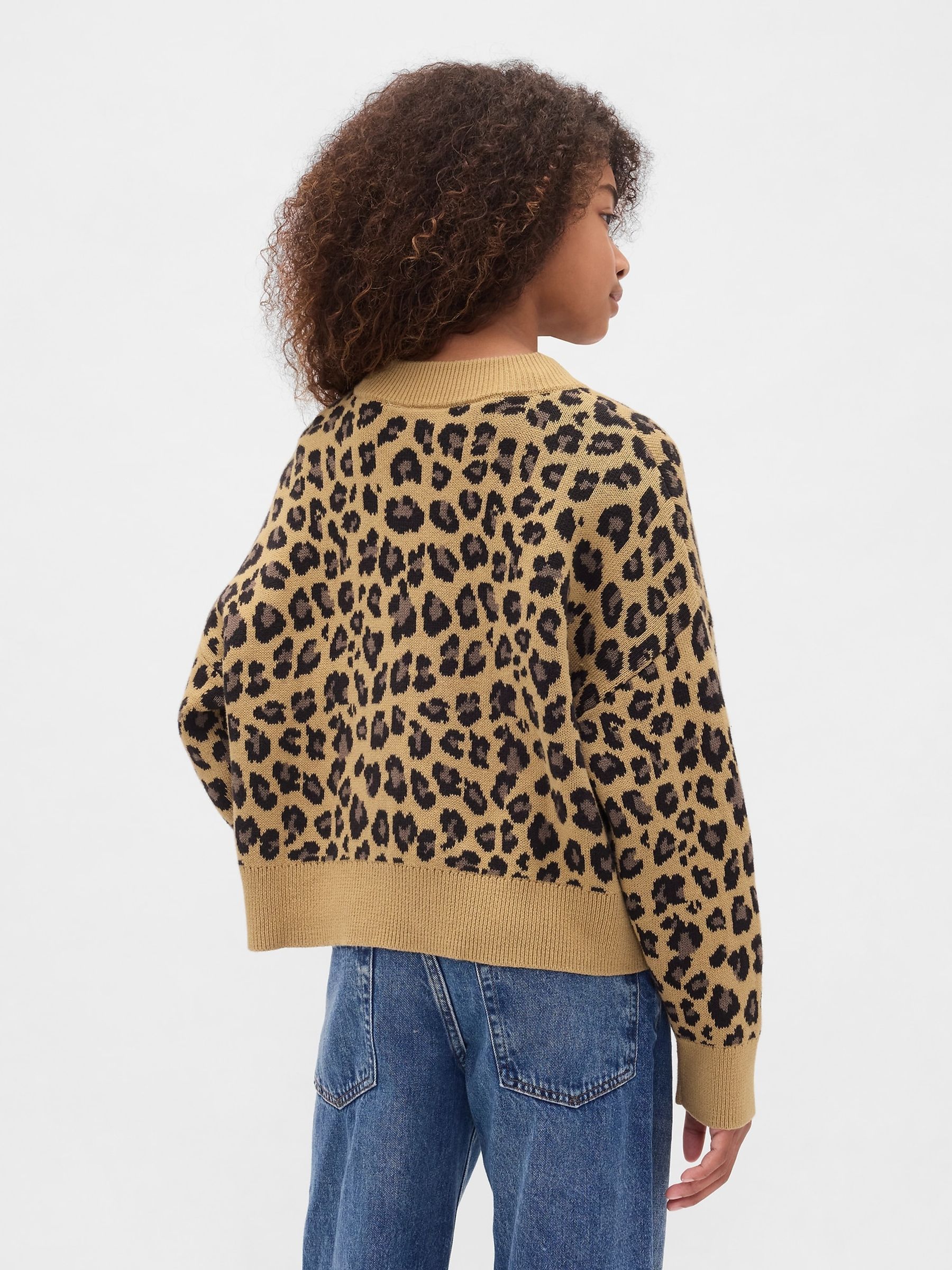 Brown Leopard Print Boxy V-Neck Jumper - Image 2 of 5 Brown Leopard Print Boxy V-Neck Jumper - Image 2 of 5