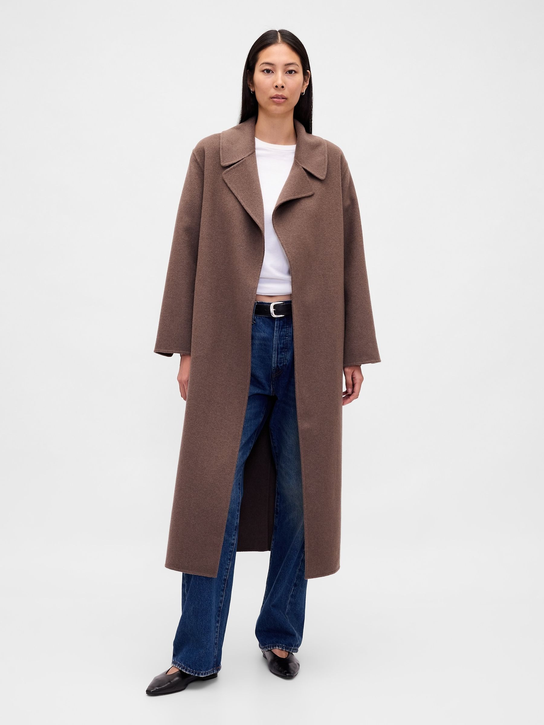 Brown Wool-Blend Wrap Coat - Image 1 of 4 Brown Wool-Blend Wrap Coat - Image 1 of 4