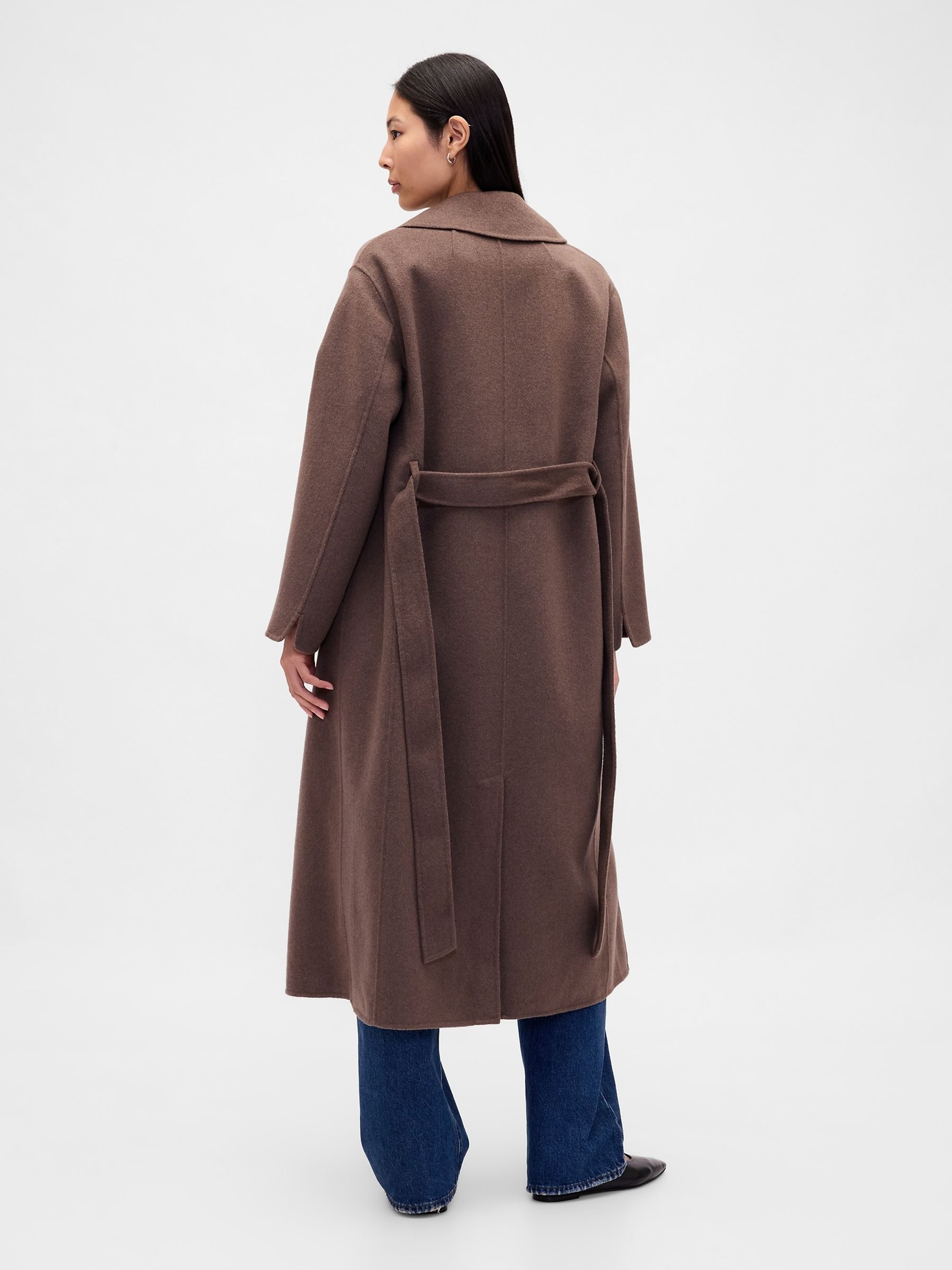 Brown Wool-Blend Wrap Coat - Image 2 of 4 Brown Wool-Blend Wrap Coat - Image 2 of 4