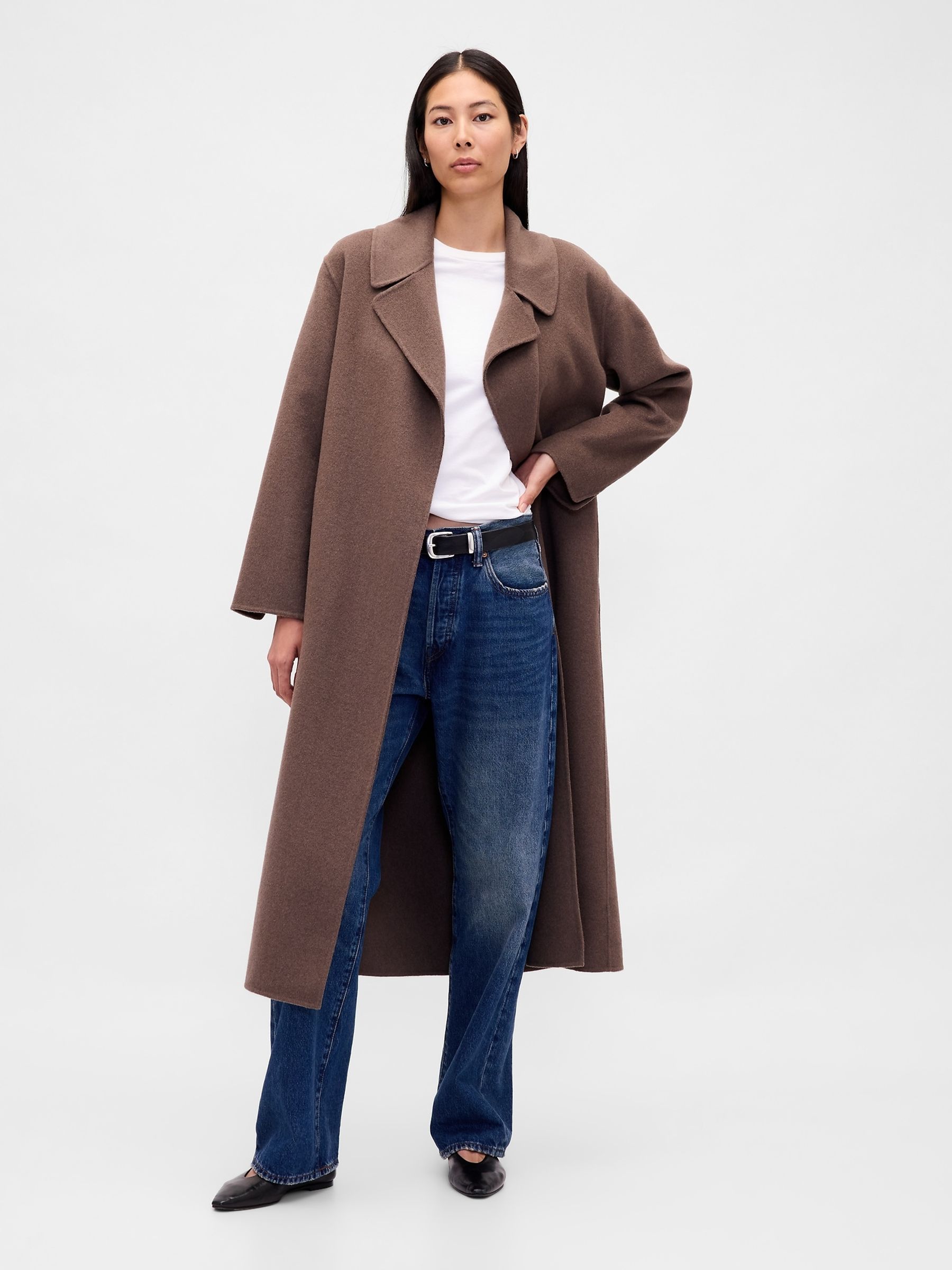 Brown Wool-Blend Wrap Coat - Image 3 of 4