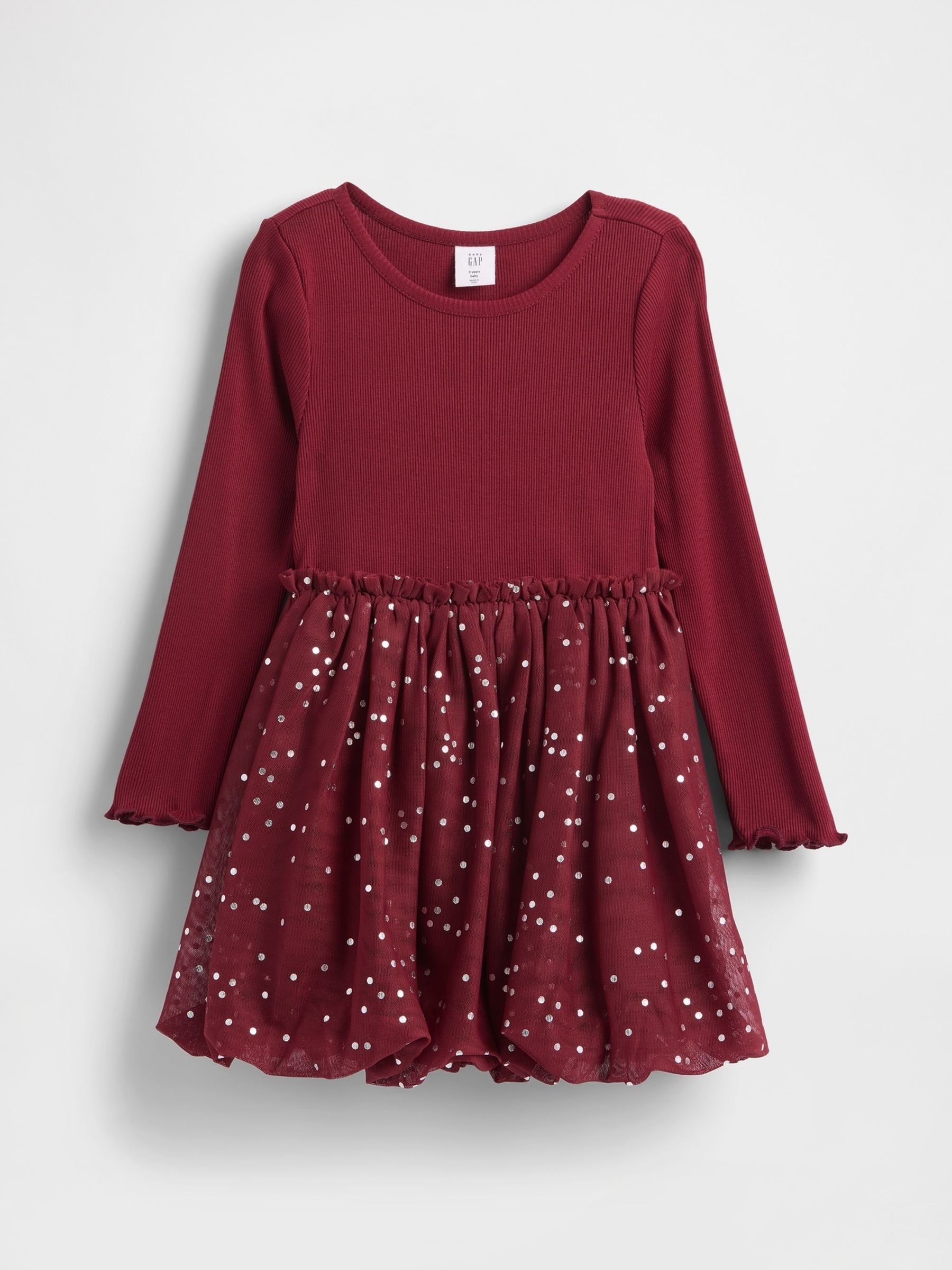 Burgundy Red Mixed Media Bubble Dress (6mths-5yrs) - Image 2 of 4