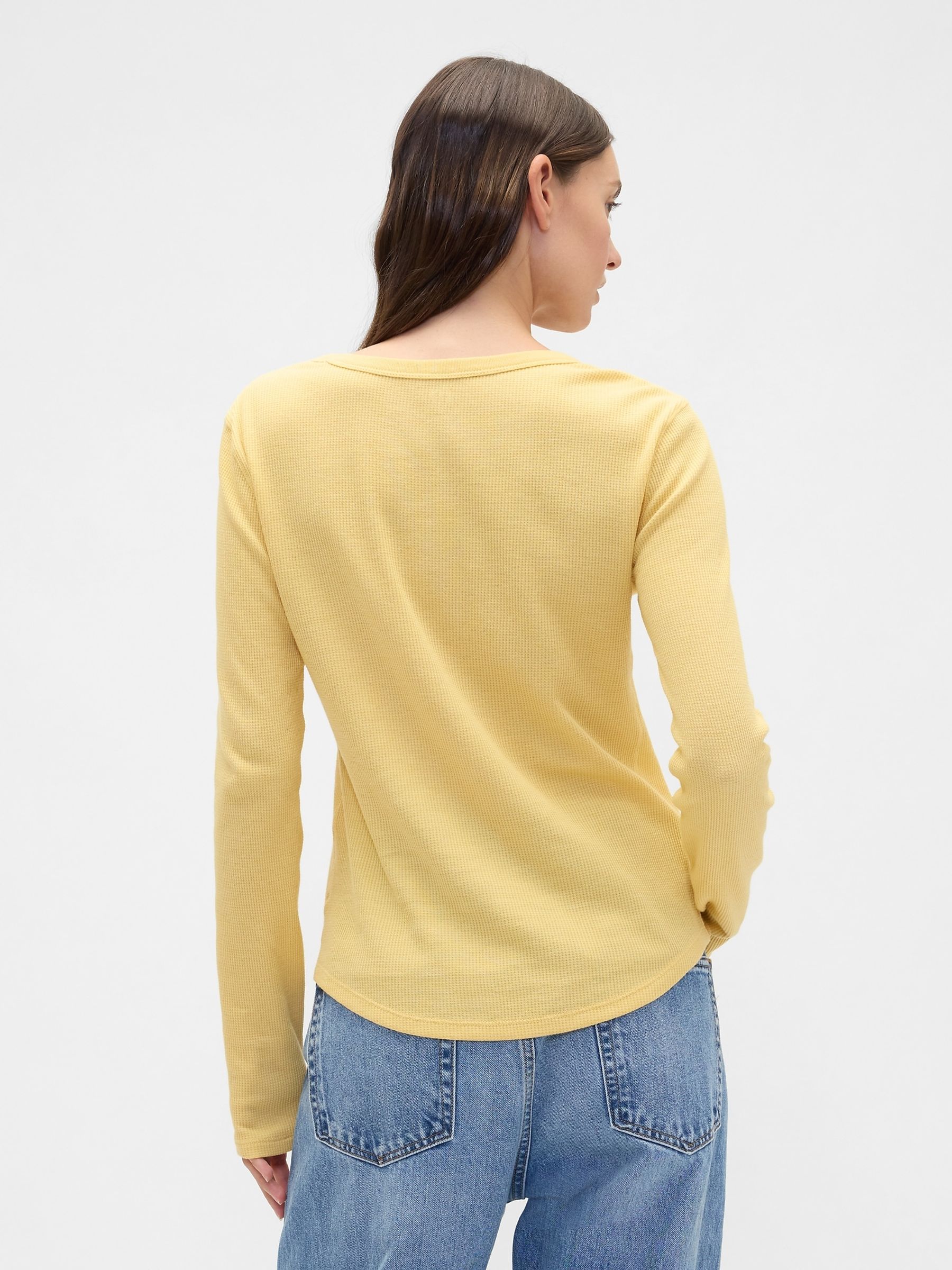 Yellow Waffle Knit Crew Neck T-Shirt - Image 2 of 4 Yellow Waffle Knit Crew Neck T-Shirt - Image 2 of 4