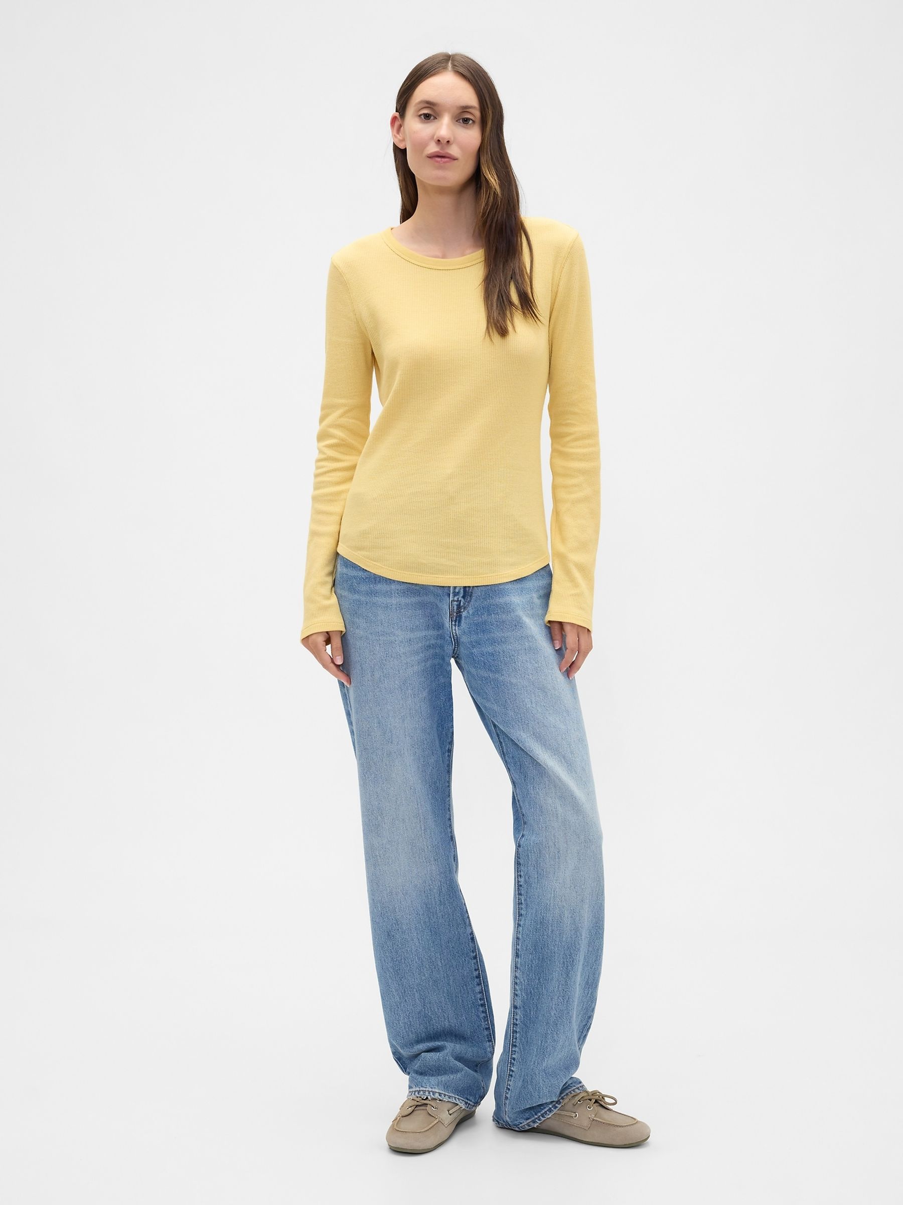 Yellow Waffle Knit Crew Neck T-Shirt - Image 3 of 4