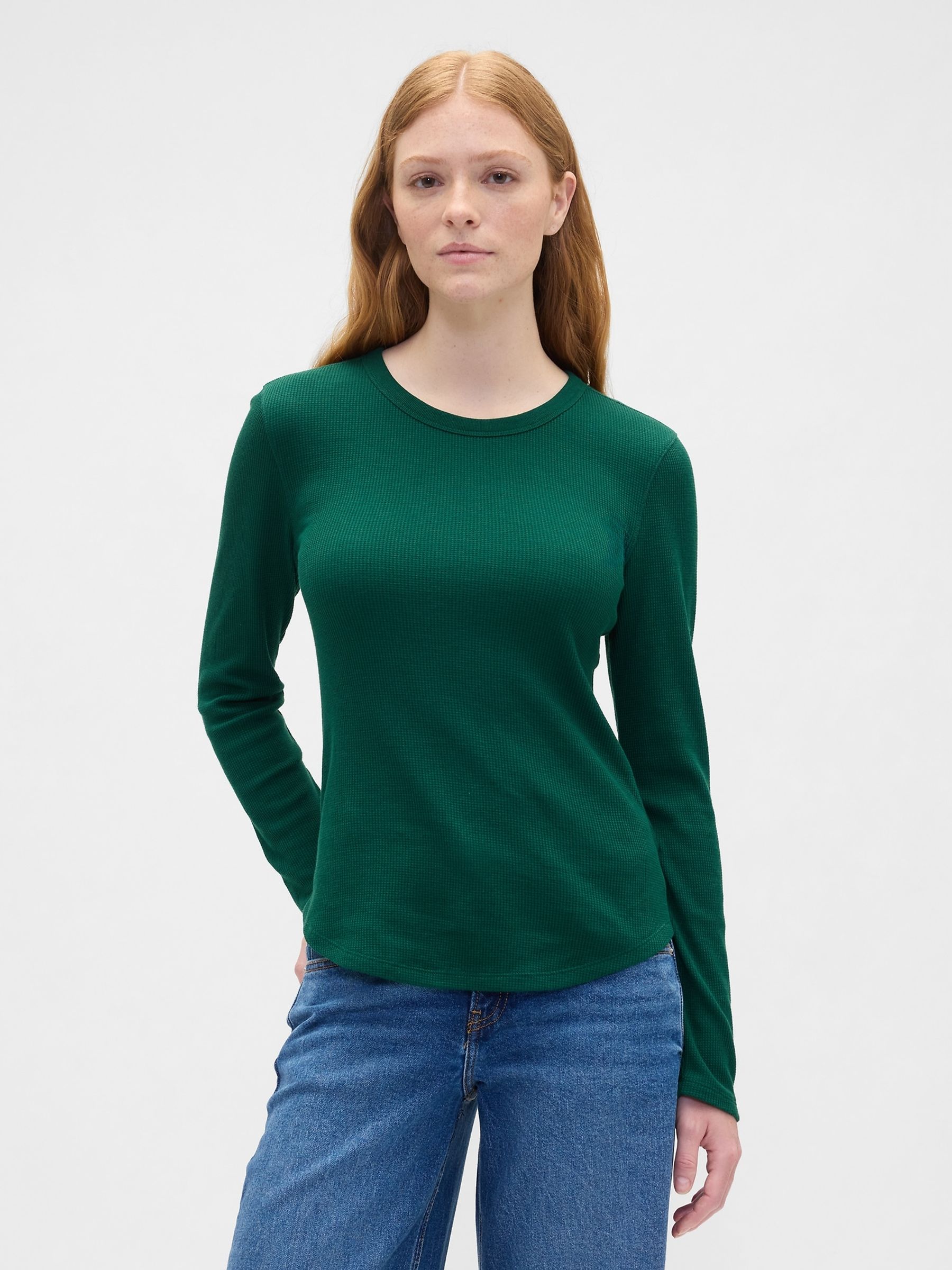 Green Waffle Knit Crew Neck T-Shirt - Image 1 of 3