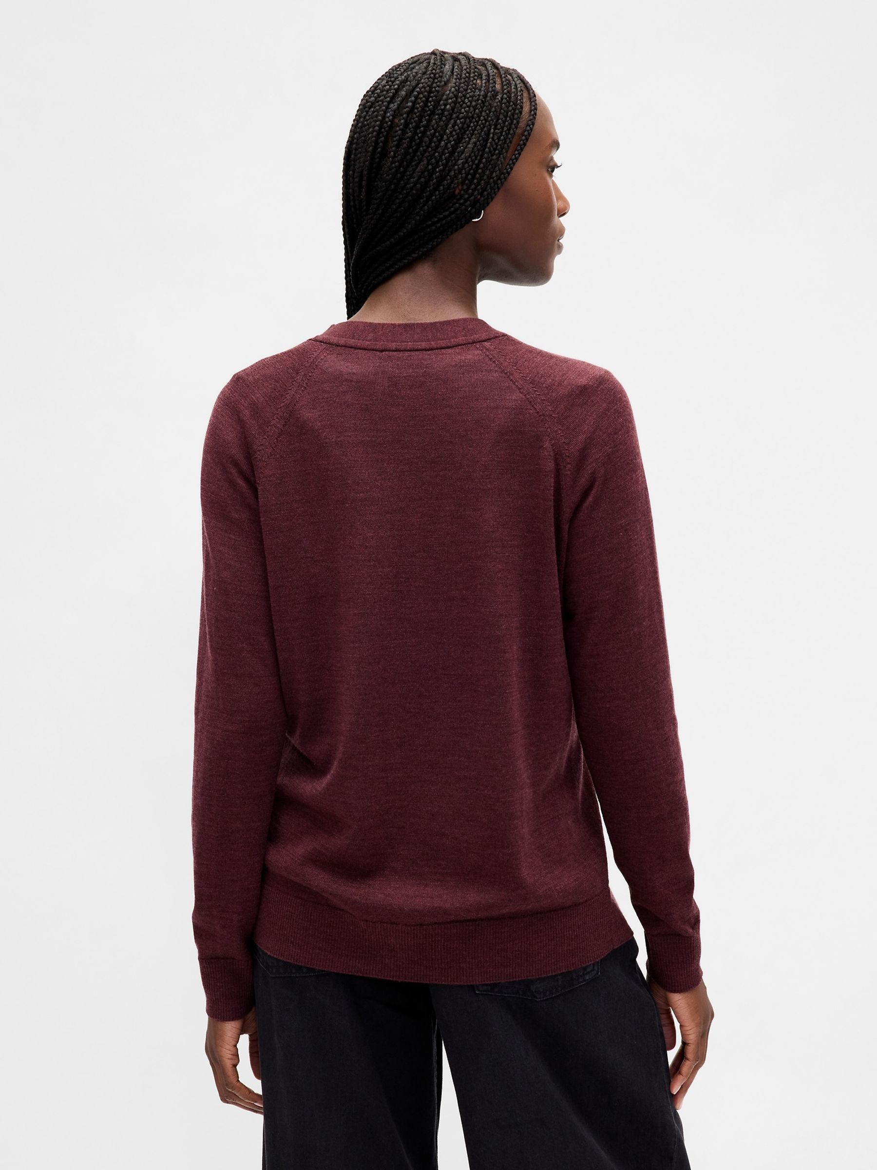 Burgundy Red Boyfriend Merino Cardigan - Image 2 of 4 Burgundy Red Boyfriend Merino Cardigan - Image 2 of 4