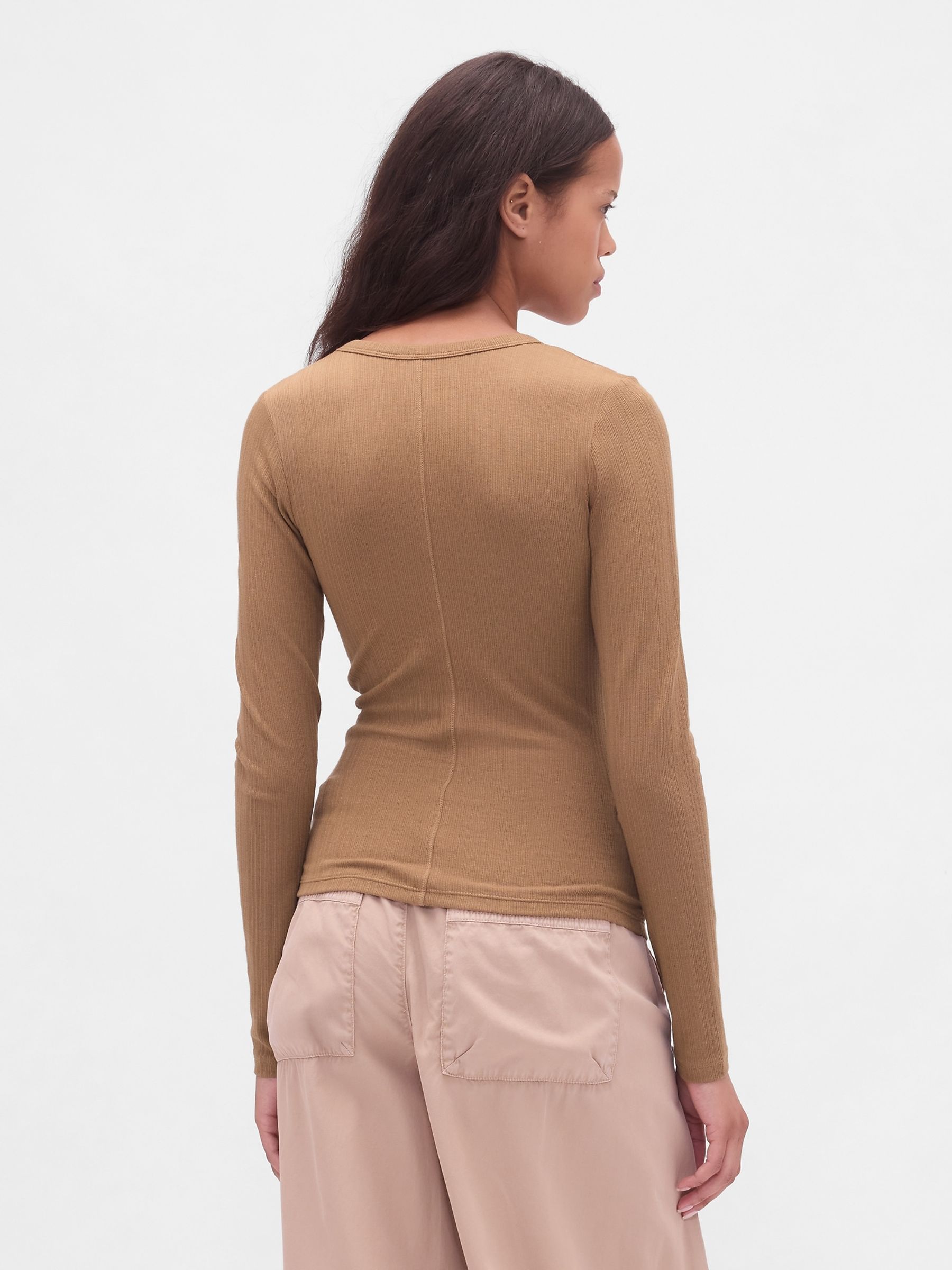 Beige Sheer Modern Rib T-Shirt - Image 2 of 4 Beige Sheer Modern Rib T-Shirt - Image 2 of 4
