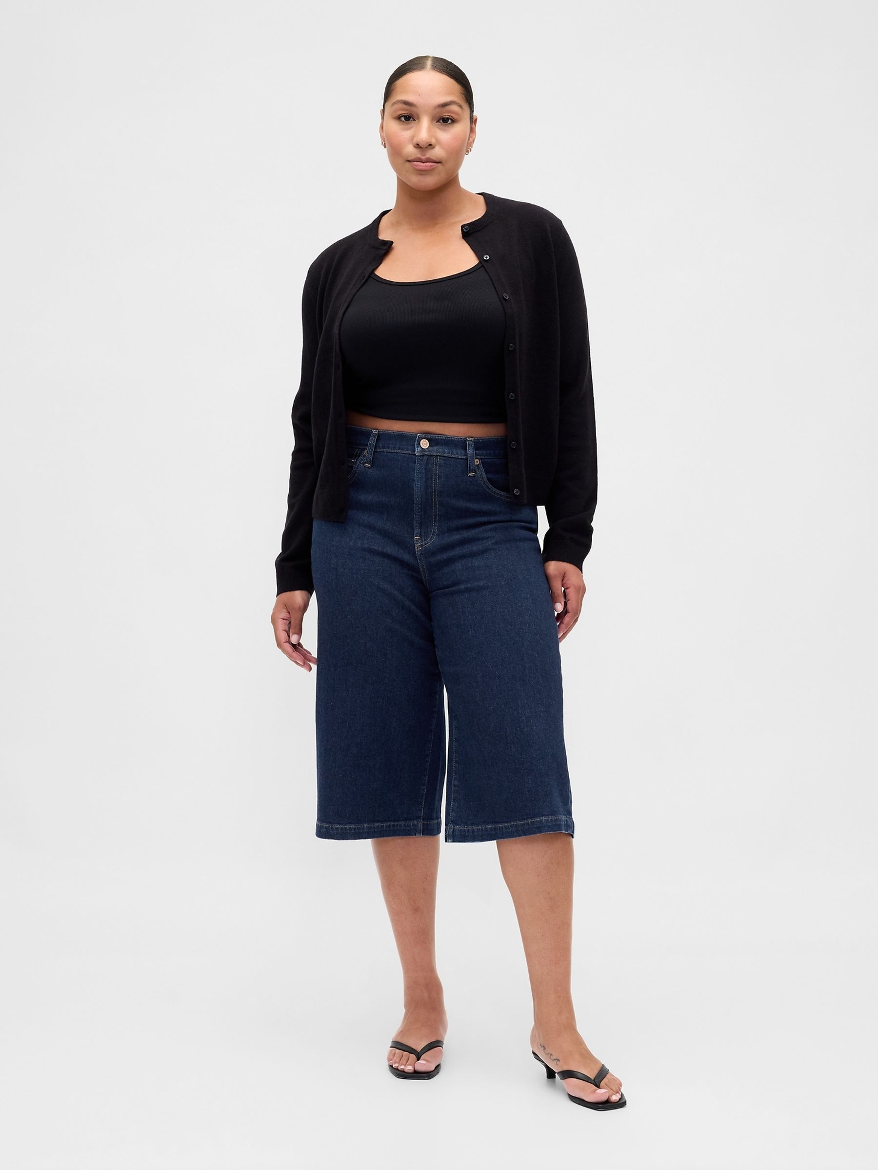Blue High Waisted Culotte Jeans - Image 1 of 3 Blue High Waisted Culotte Jeans - Image 1 of 3