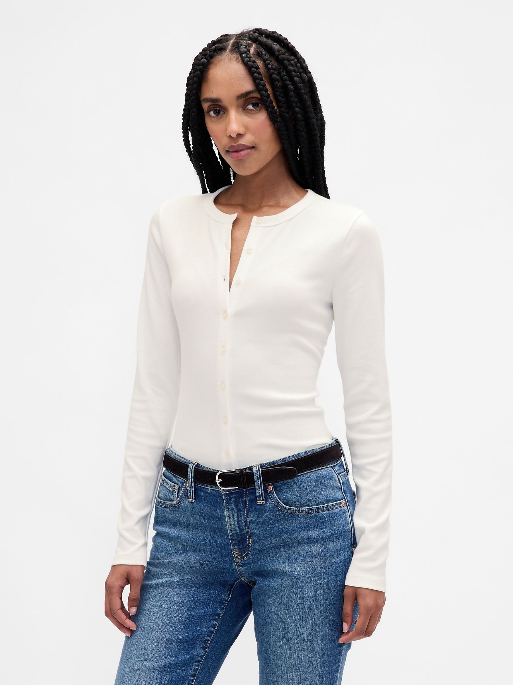 White Modern Crew Neck Cardigan - Image 1 of 4