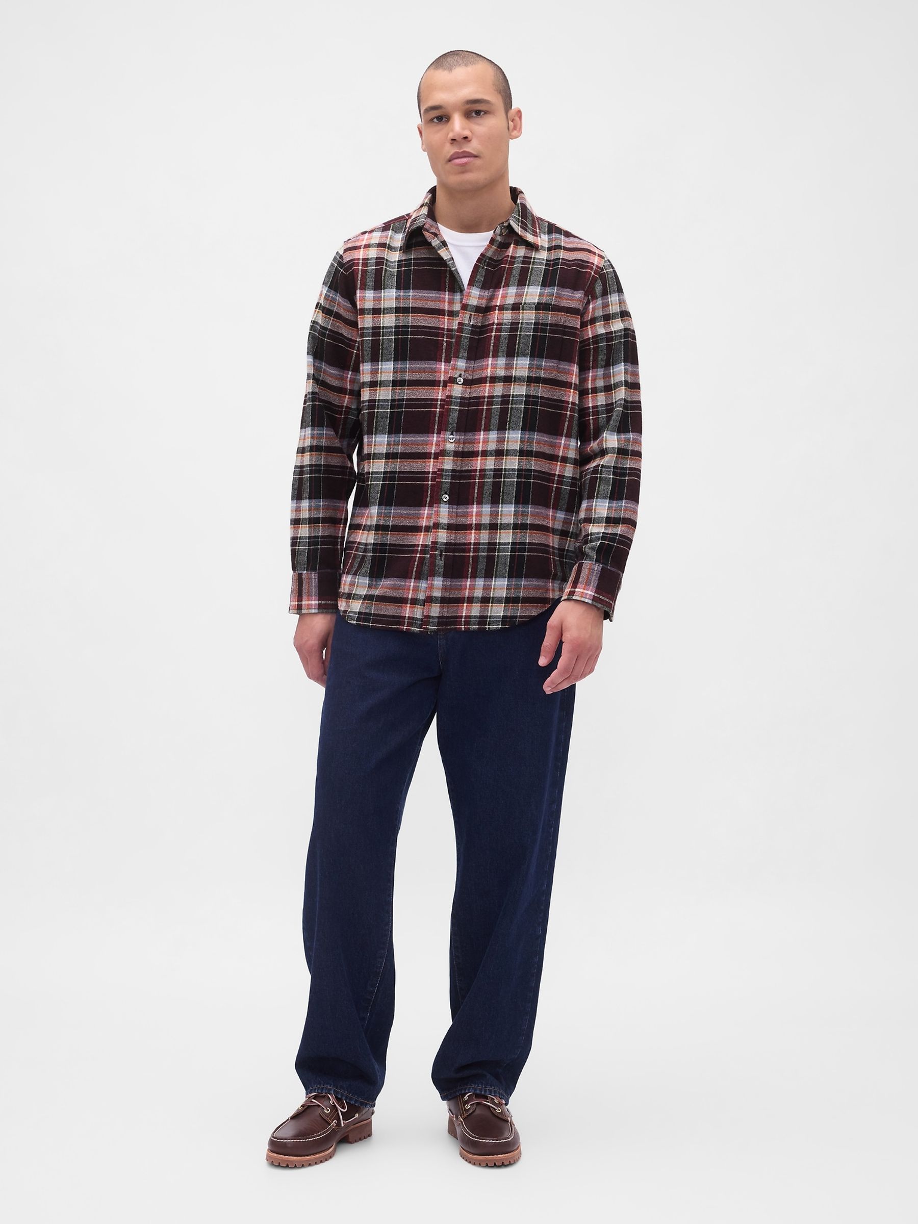 Red Cotton Relaxed Flannel Shirt - Image 1 of 3