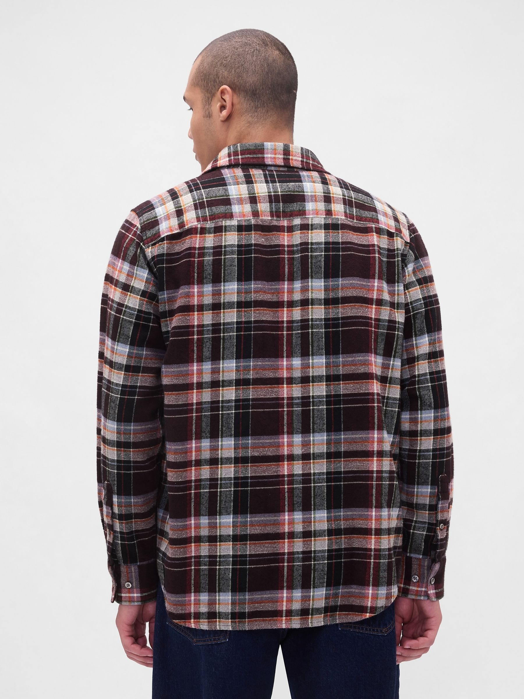Red Cotton Relaxed Flannel Shirt - Image 2 of 3
