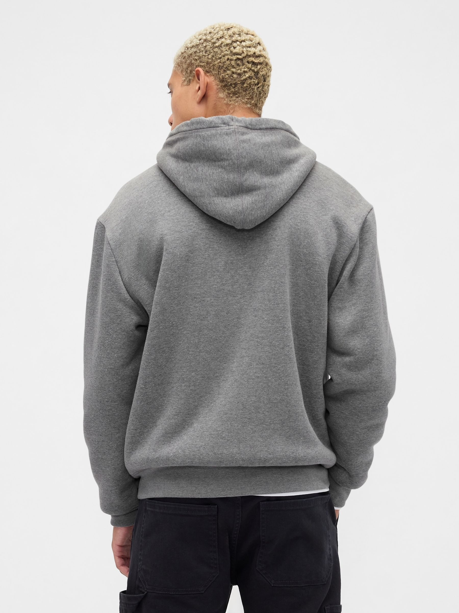 Grey Relaxed Logo Sherpa-Lined Zip Hoodie - Image 2 of 4