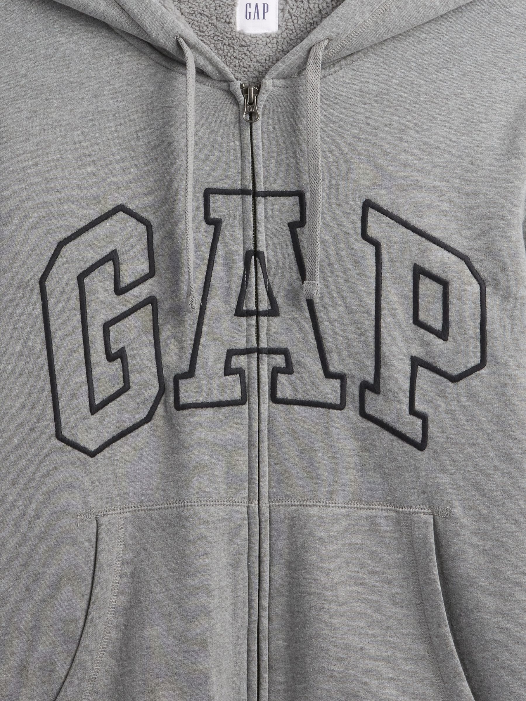 Grey Relaxed Logo Sherpa-Lined Zip Hoodie - Image 4 of 4