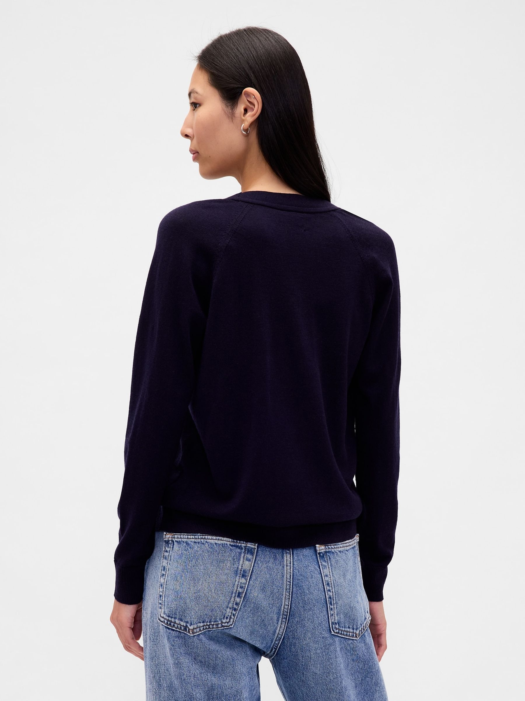 Navy Blue Boyfriend Merino Cardigan - Image 2 of 4 Navy Blue Boyfriend Merino Cardigan - Image 2 of 4