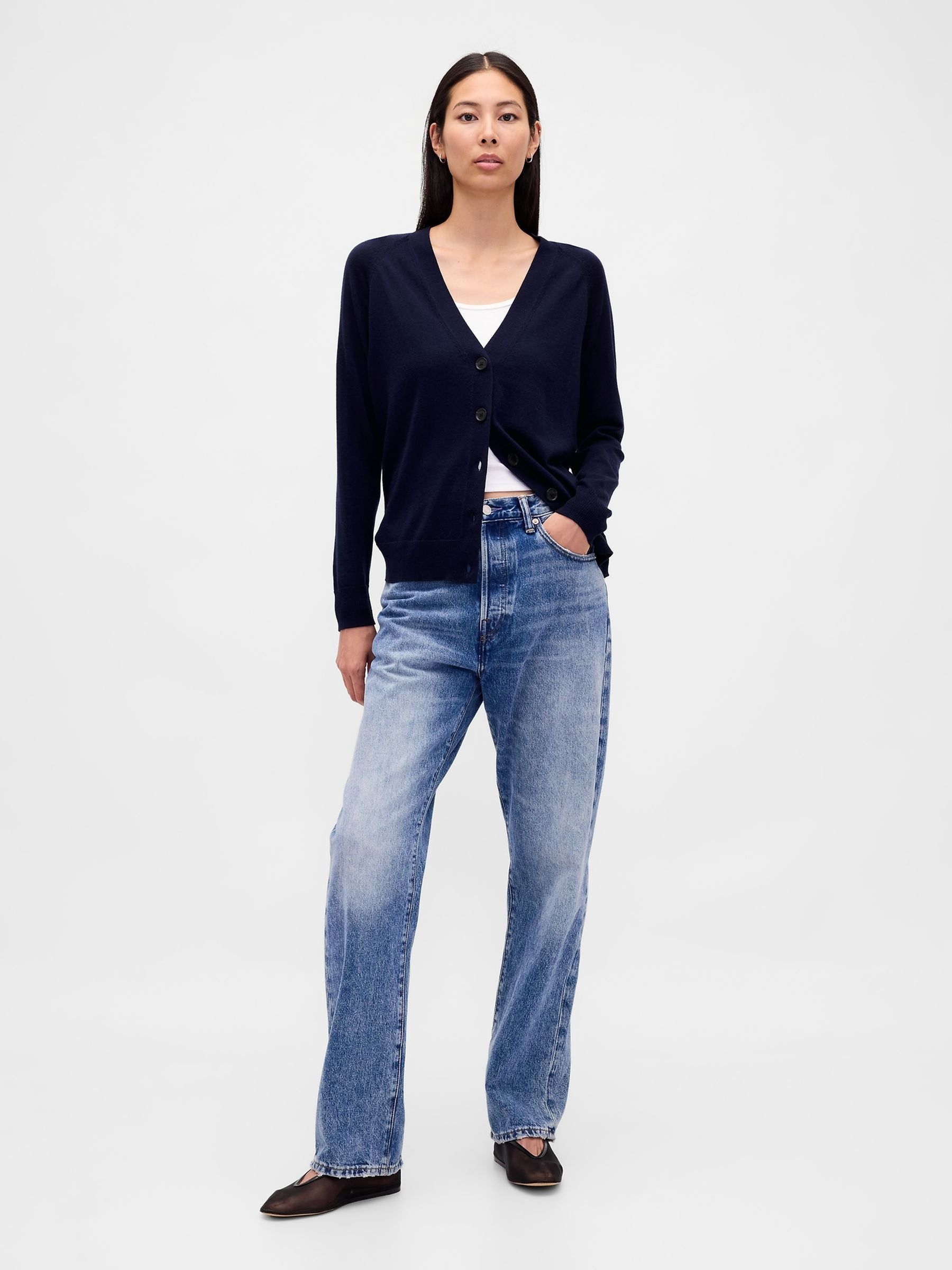 Navy Blue Boyfriend Merino Cardigan - Image 3 of 4