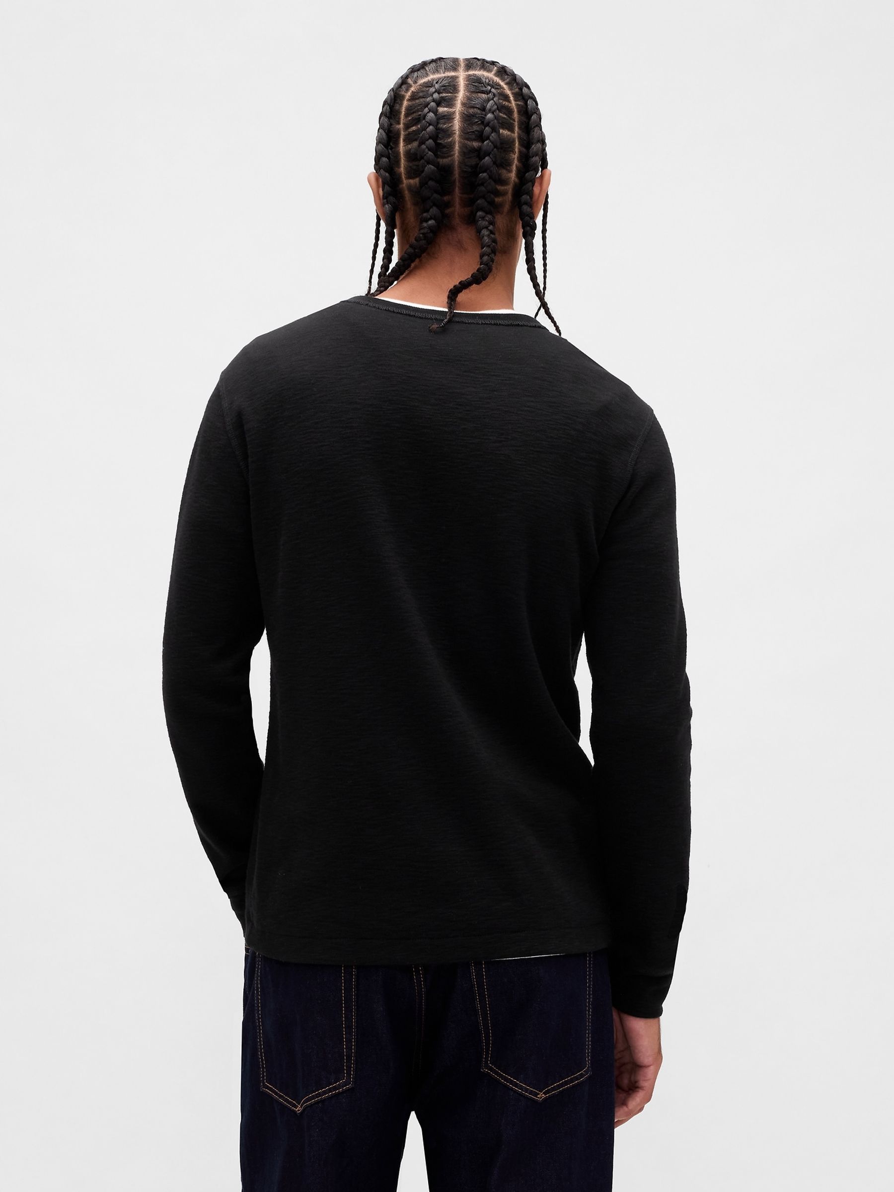 Black Double-Knit Henley T-Shirt - Image 2 of 4