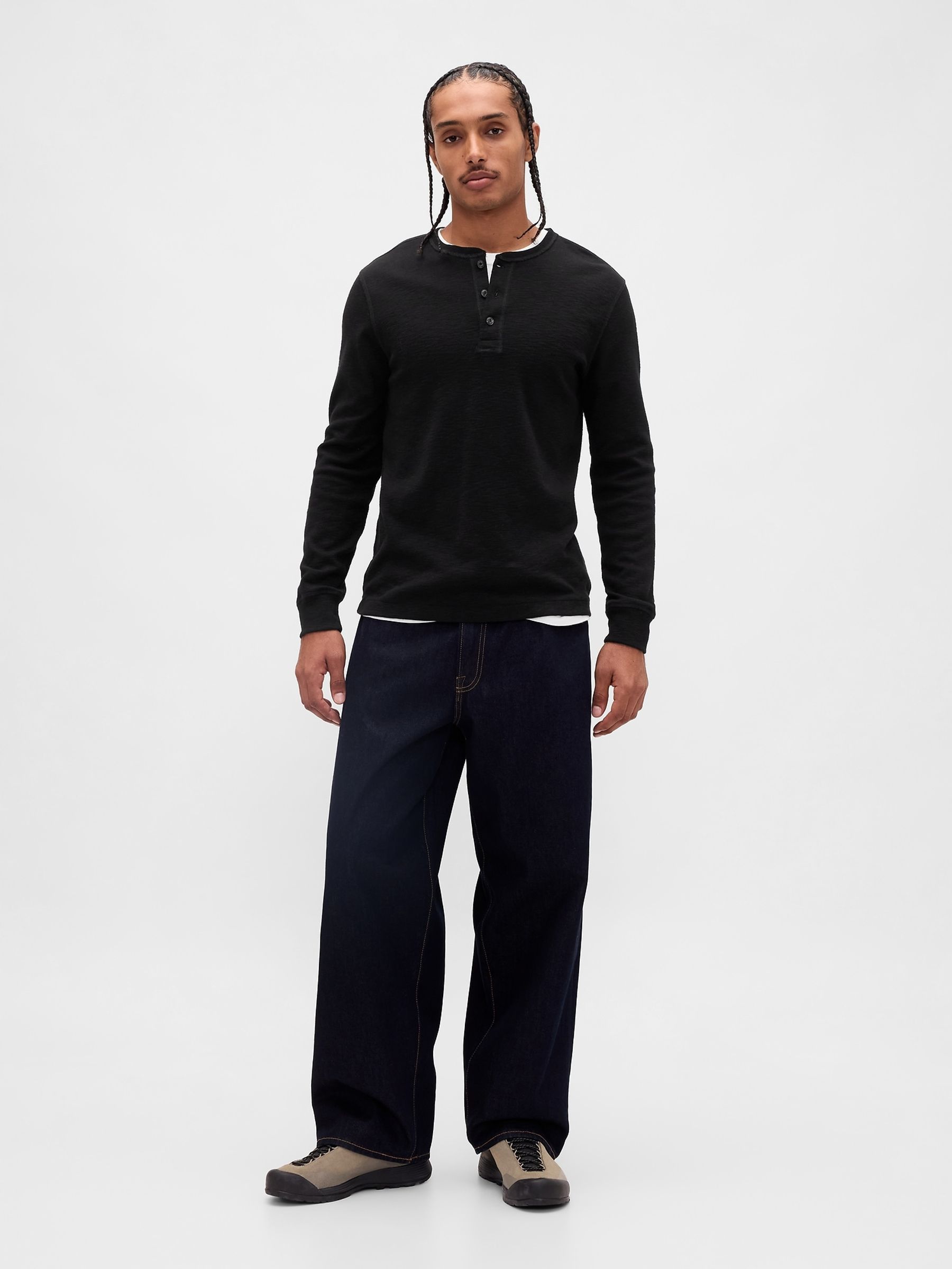 Black Double-Knit Henley T-Shirt - Image 3 of 4