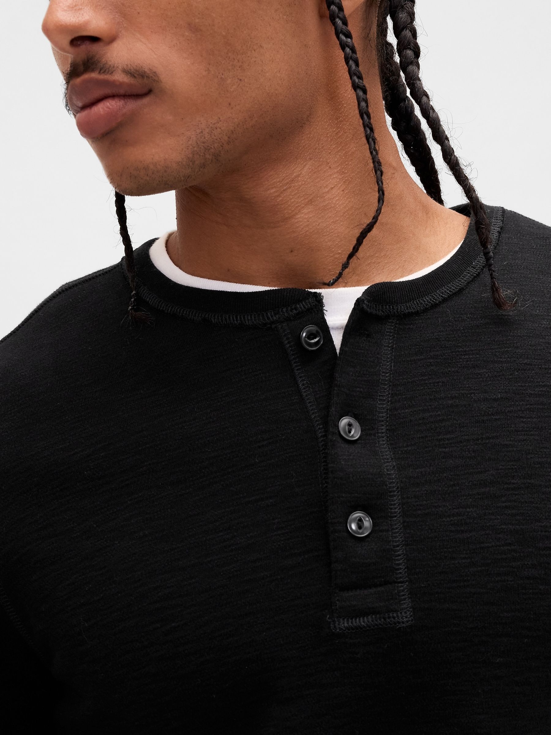 Black Double-Knit Henley T-Shirt - Image 4 of 4