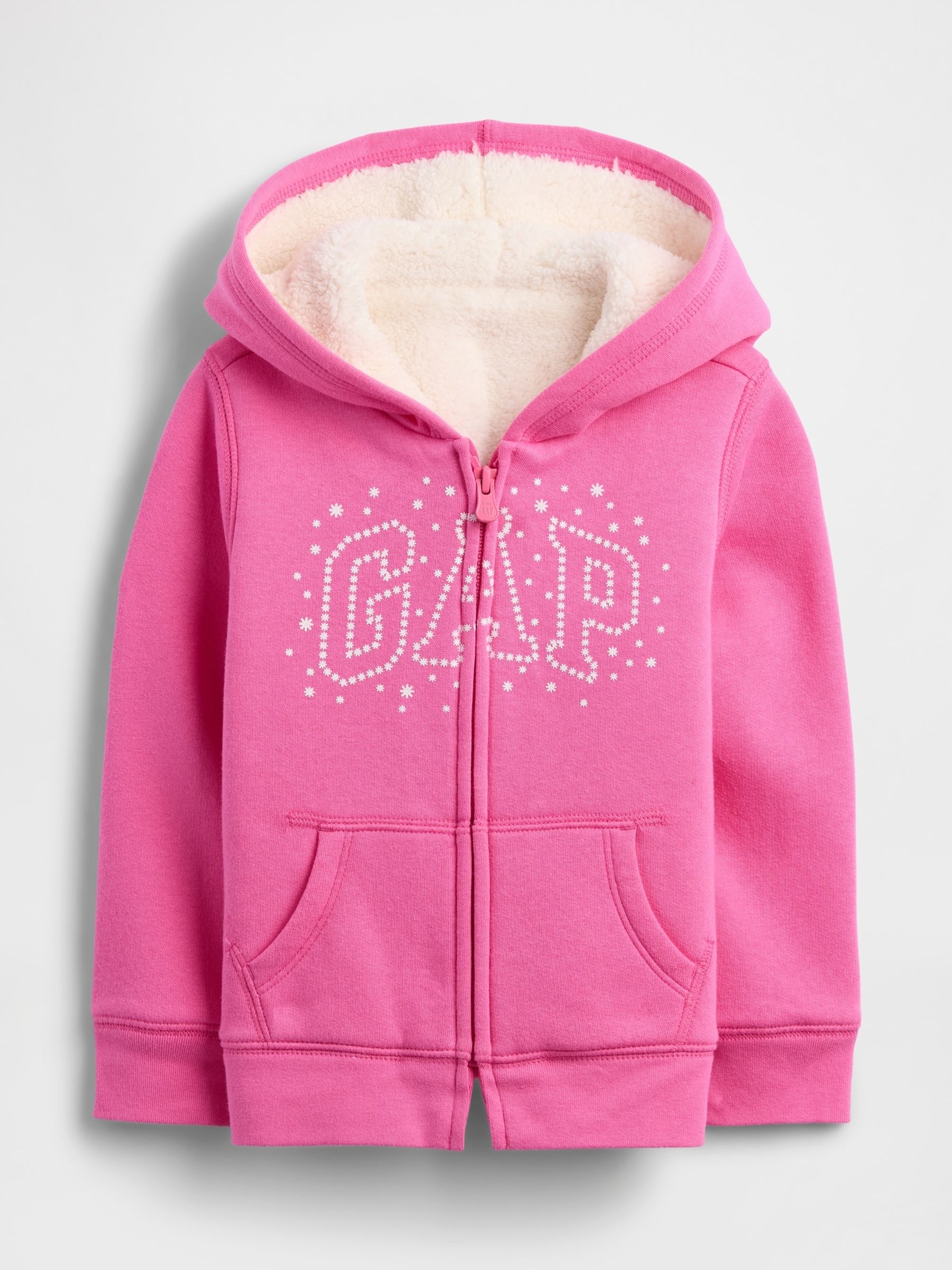 Pink Logo Zip Up Sherpa-Lined Hoodie | Gap