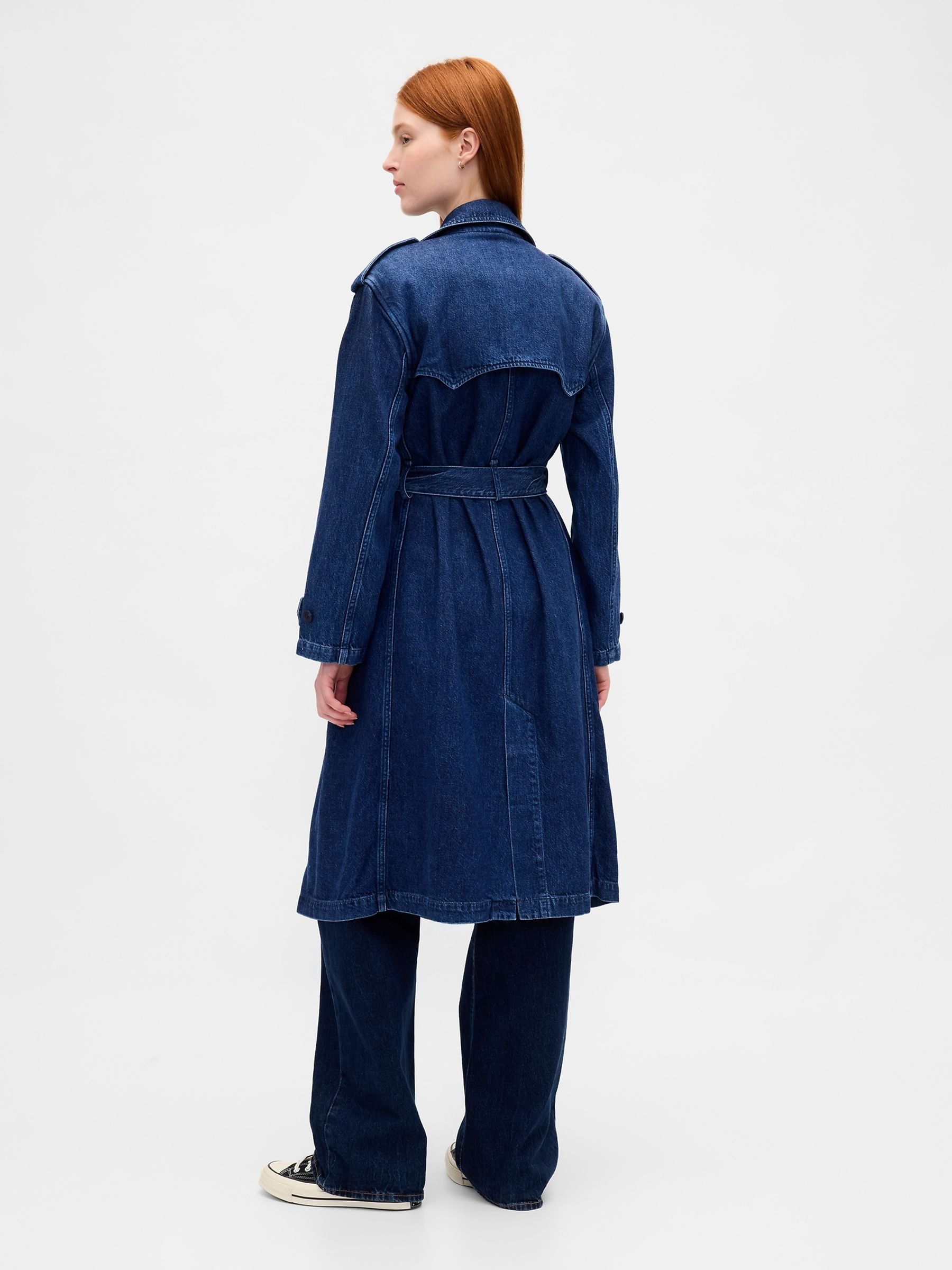 Dark Indigo Blue UltraSoft Denim Trench Coat - Image 2 of 4