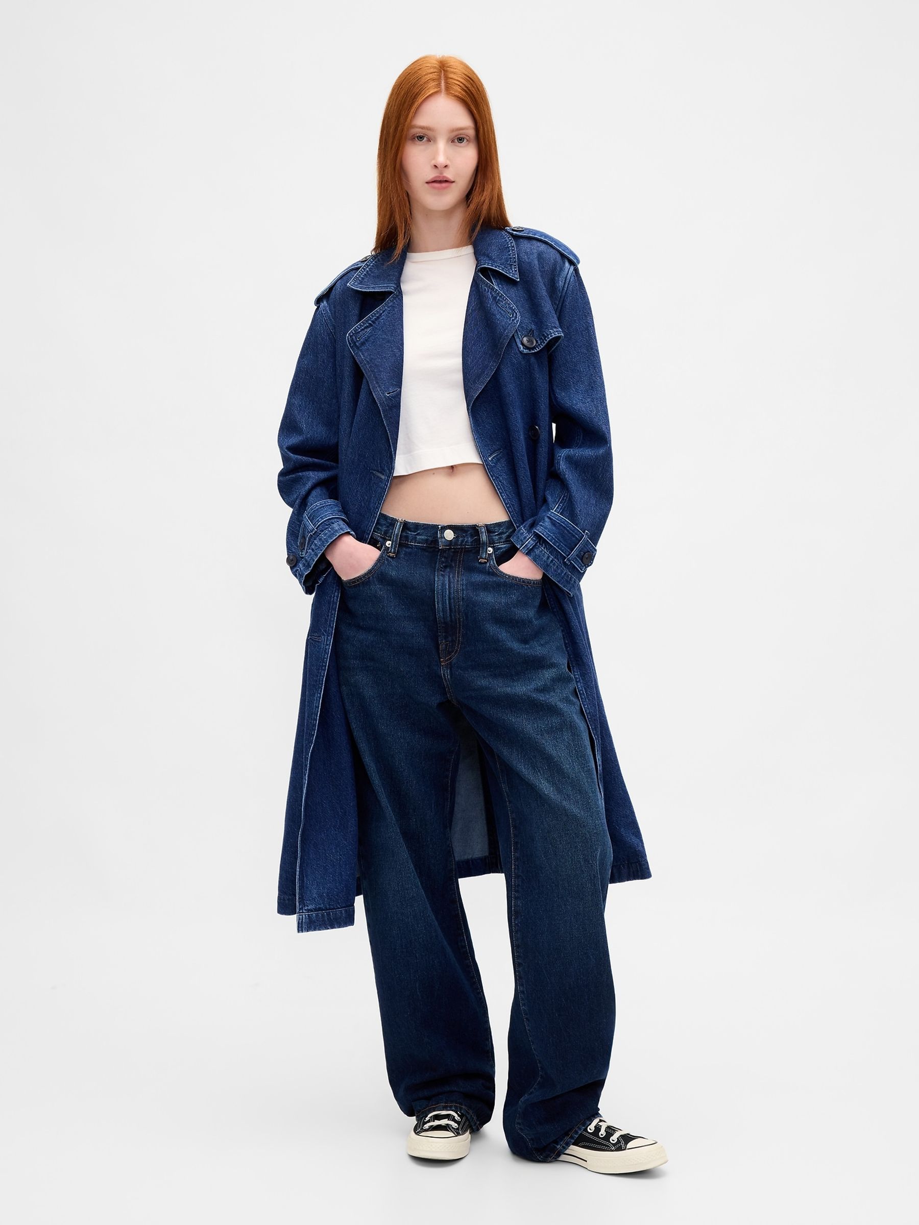 Dark Indigo Blue UltraSoft Denim Trench Coat - Image 3 of 4