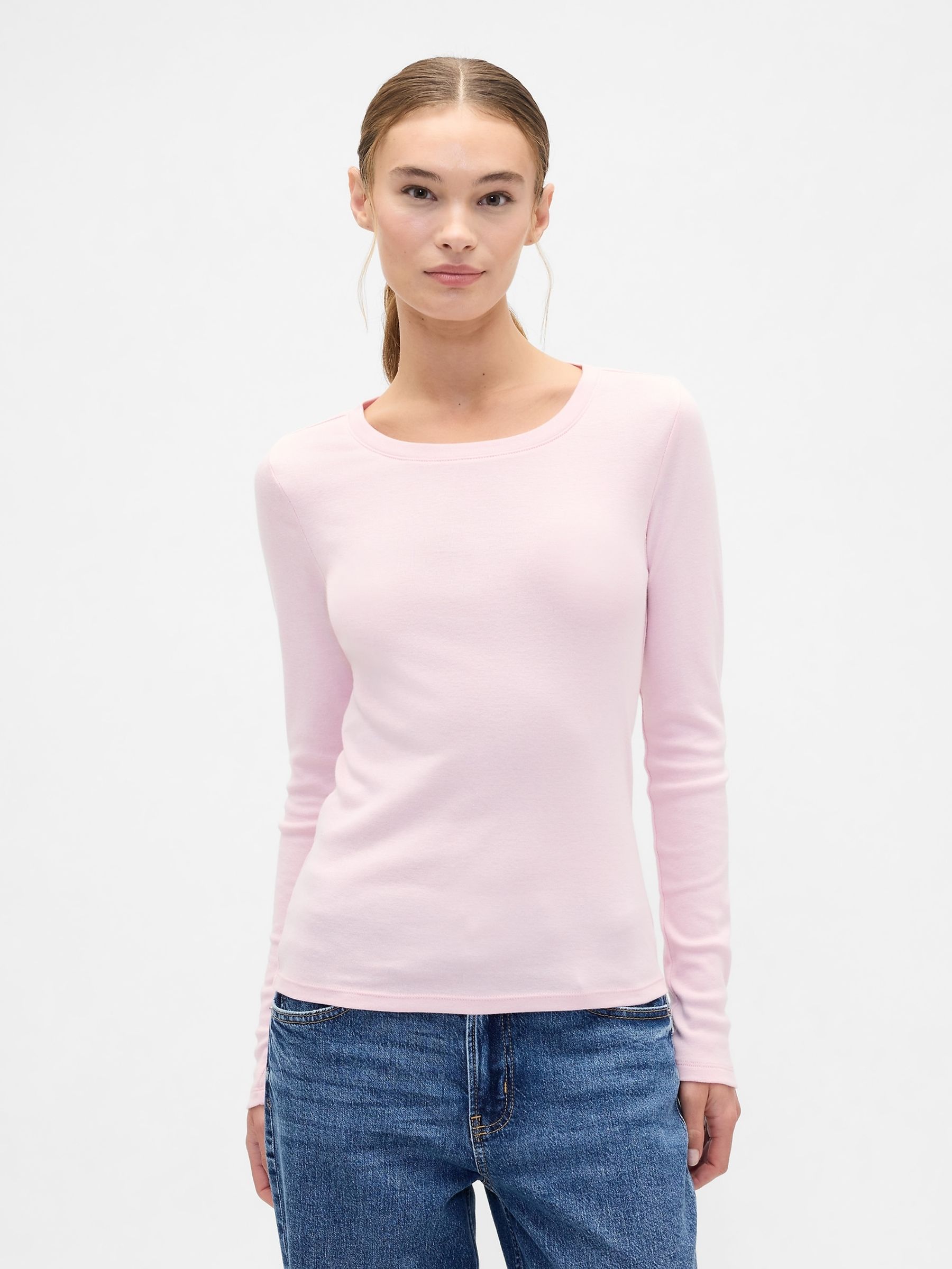 Pink Long Sleeve Modern Crewneck T-Shirt - Image 1 of 5
