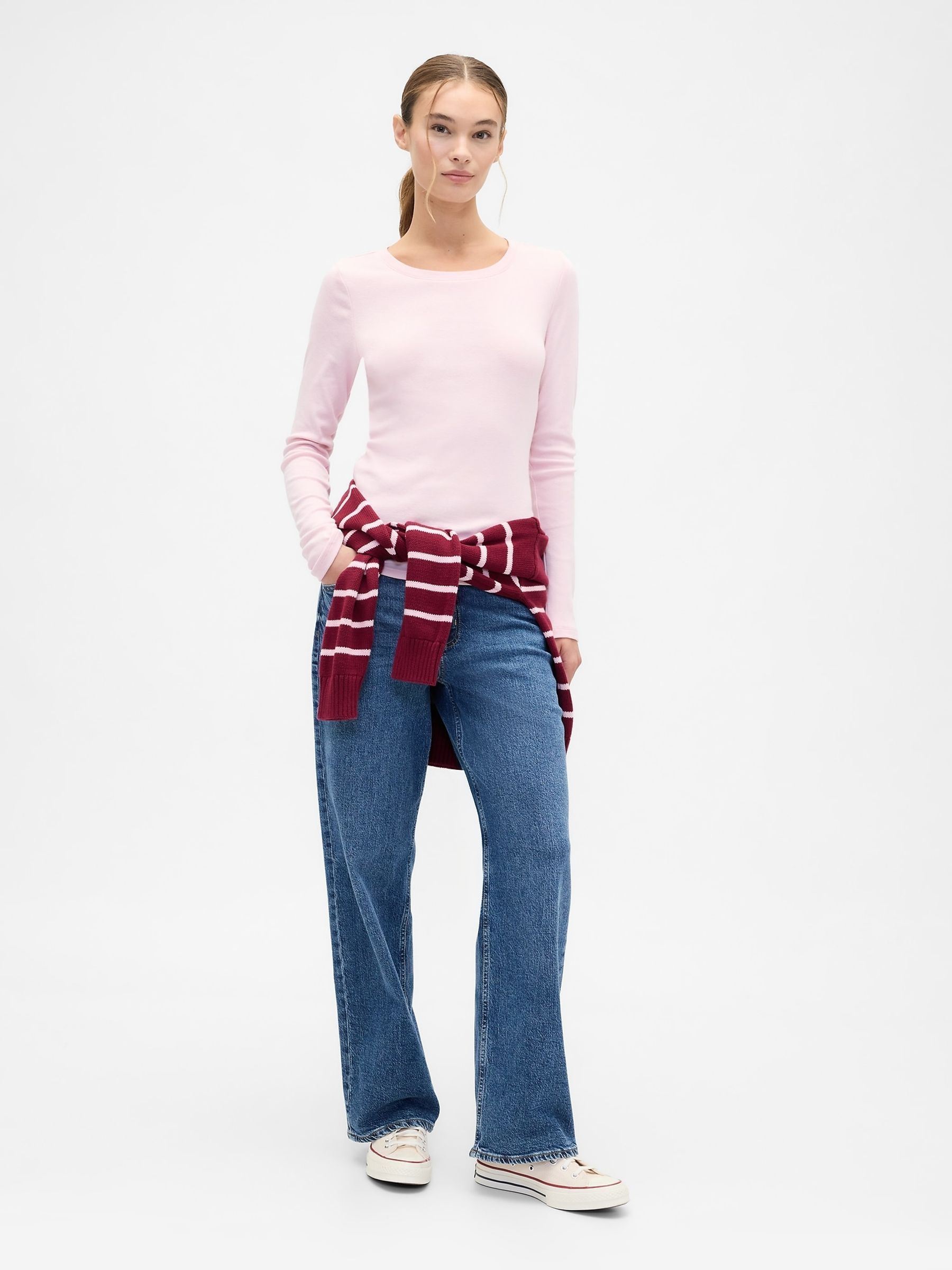 Pink Long Sleeve Modern Crewneck T-Shirt - Image 4 of 5