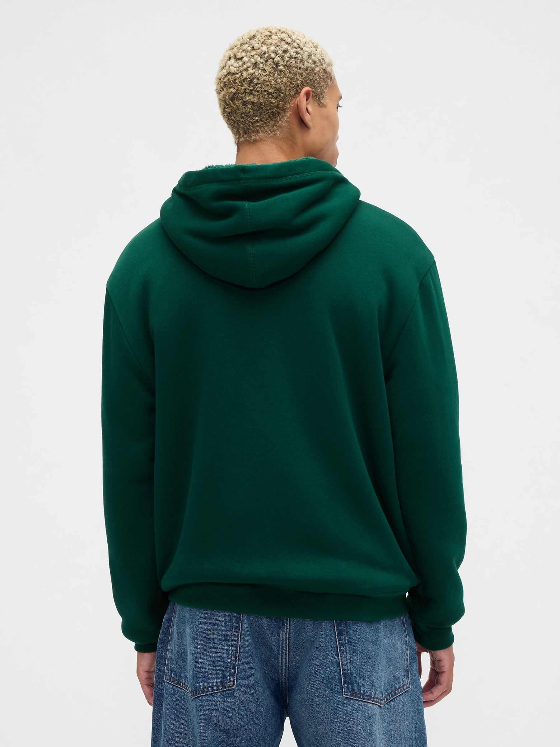 Green Relaxed Logo Sherpa-Lined Zip Hoodie - Image 2 of 4